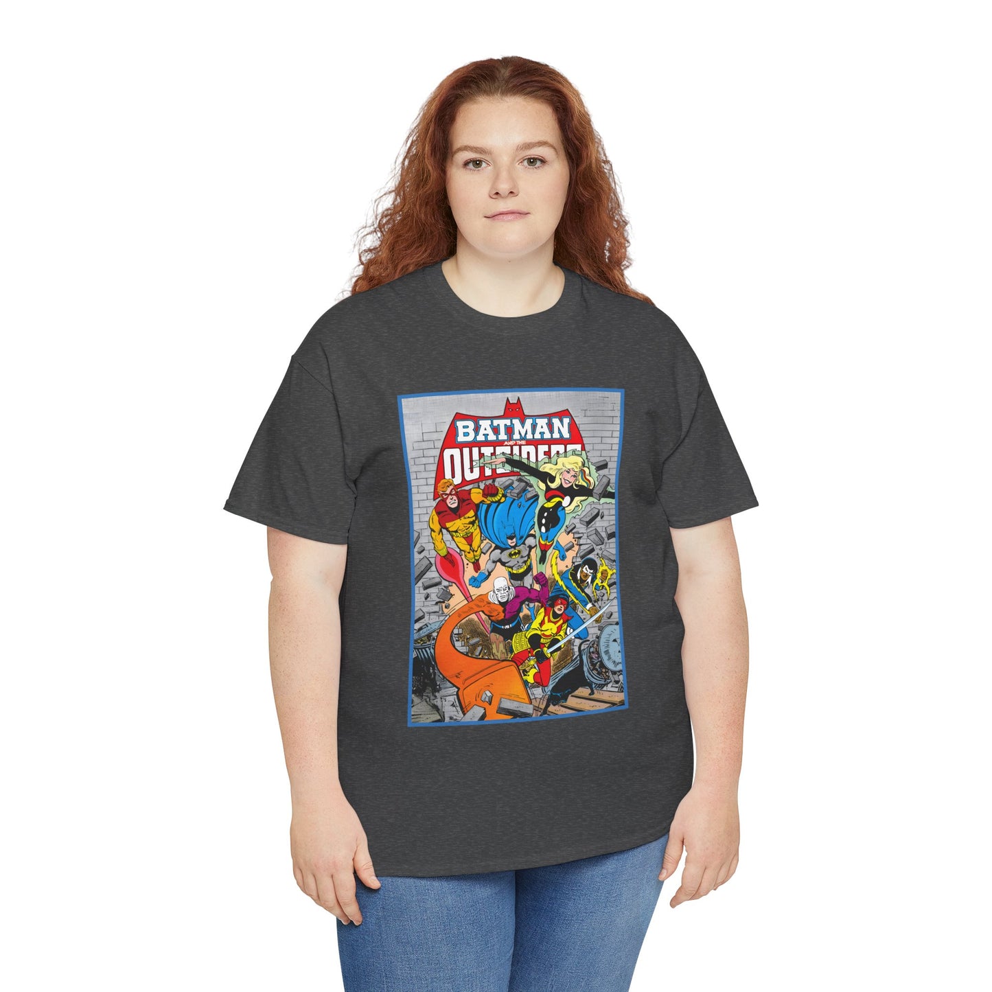 Batman & the Outsiders T-Shirt - Jim Aparo Art - Katana, Geo-Force, Black Lightning, Metamorpho, Halo - DC Comics - 1980s JLA Spin-Off Series