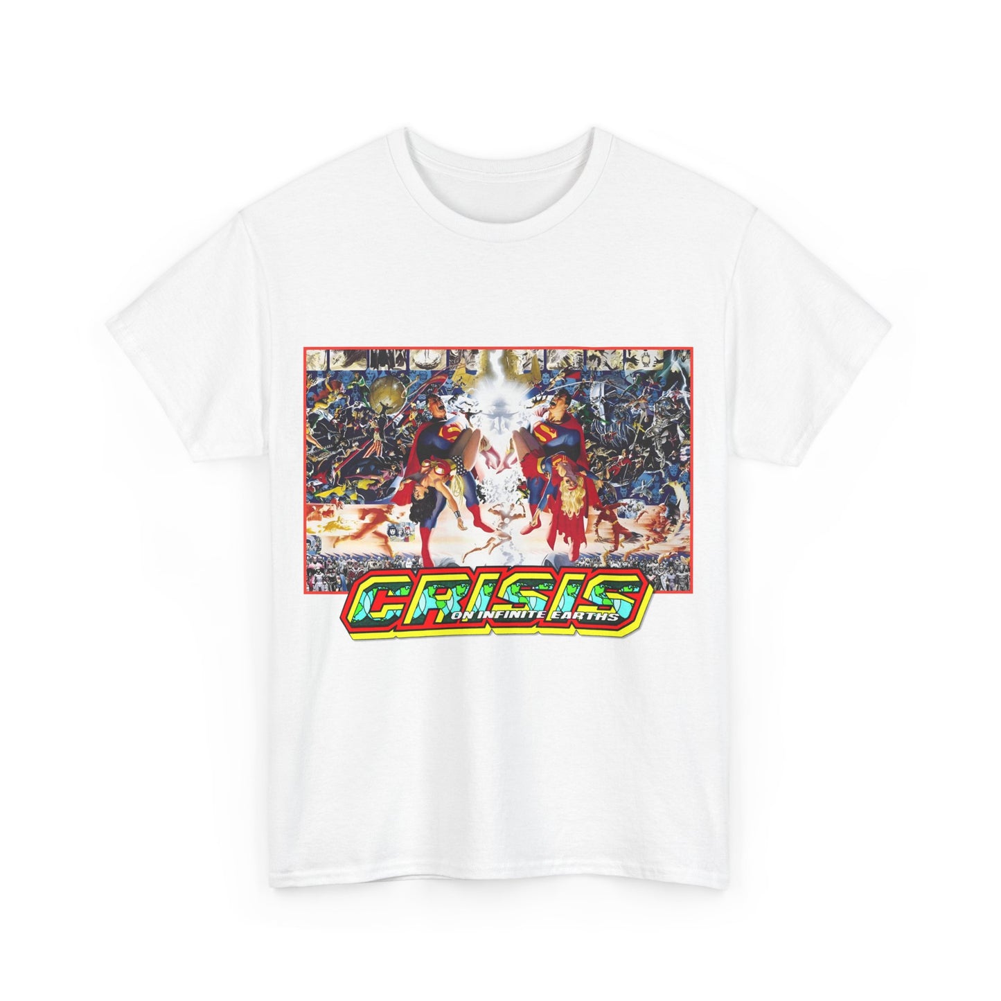 Crisis on Infinite Earths T-Shirt - Alex Ross & George Perez Art - Superman, Wonder Woman, Supergirl, Flash, Monitor, Anti-Monitor - DC Comics