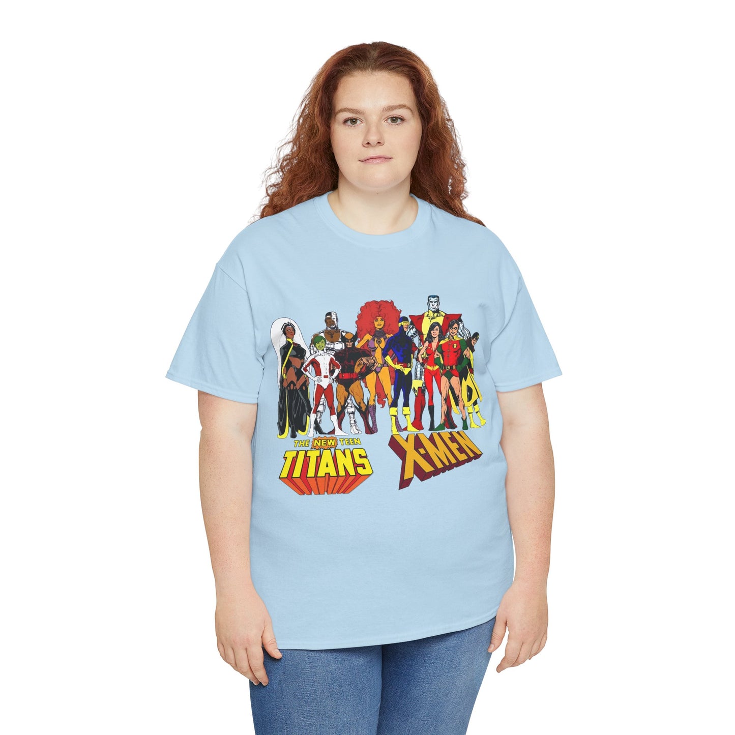 Uncanny X-Men & New Teen Titans T-Shirt - Wolverine, Cyclops, Storm, Wonder Girl, Robin, Cyborg, Raven - Phil Jimenez Art - DC Comics/Marvel Comics Crossover