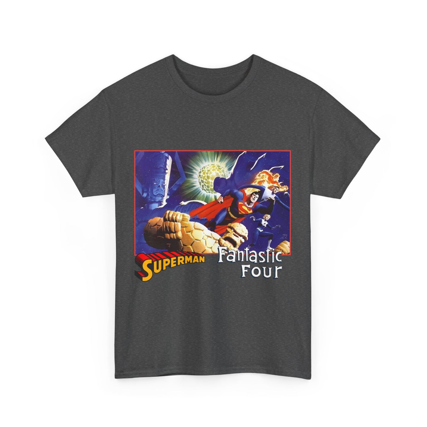 Superman & Fantastic Four T-Shirt - Marvel, DC Comics - Alex Ross, Dan Jurgens - 1990s Crossover Vs Galactus