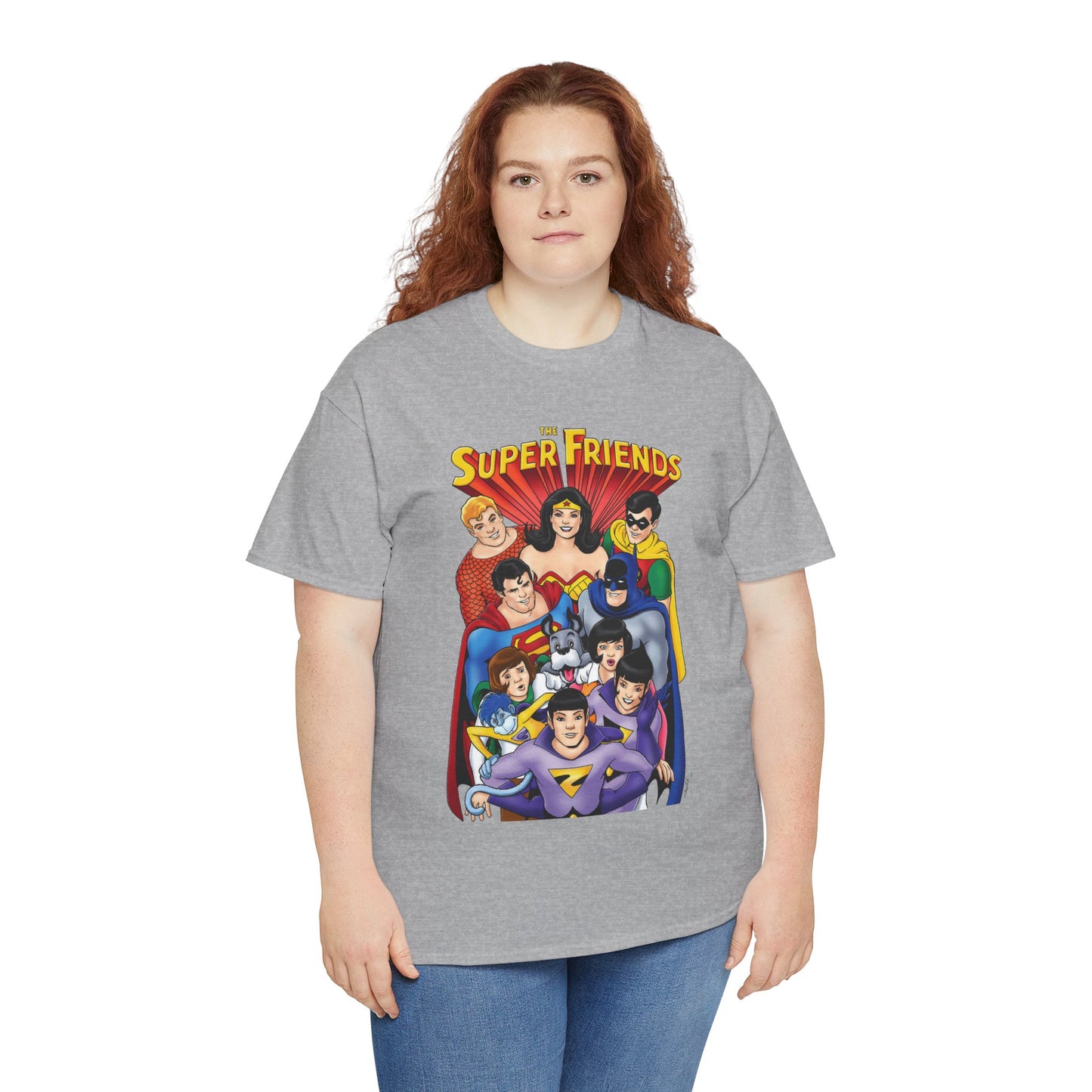 Super Friends T-Shirt - Kevin Maguire Art - Wonder Twins, Gleek, Superman, Wonder Woman Batman - DC Comics - Based on 1970s Hanna-Barbera Cartoon