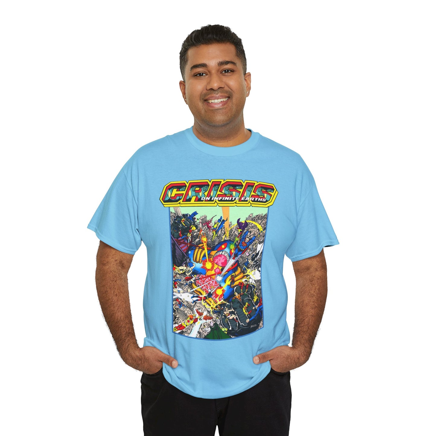Crisis on Infinite Earths T-Shirt - George Perez Art - Superman, Firestorm, Captain Atom, Wonder Woman, Martian Manhunter Vs The Anti-Monitor - #12 Cover - DC Comics
