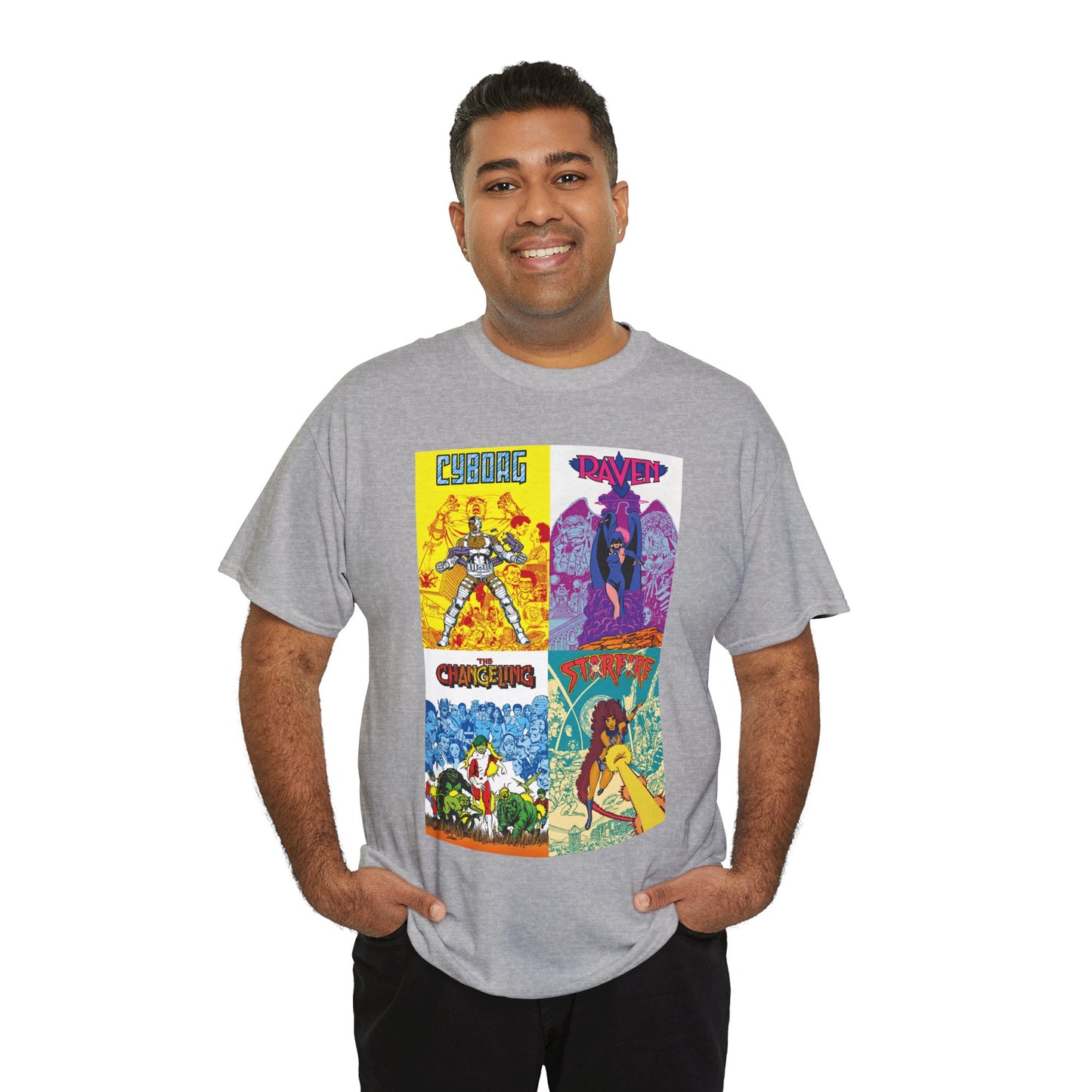 Tales of the New Teen Titans T-Shirt - George Perez Art - Cyborg, Raven, Changeling, Starfire - 1980s Mini-Series Showcasing Their Origins - DC Comics