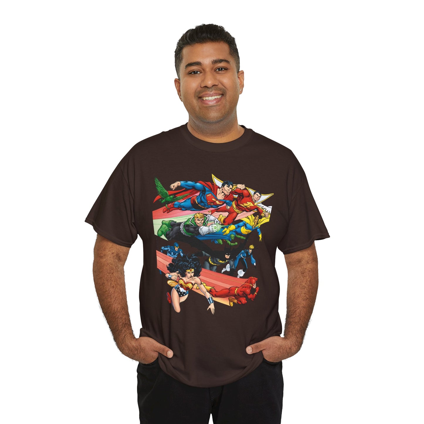 DC Legends T-Shirt - John Byrne Art - Superman, Dr Fate, Blue Beetle, Wonder Woman, Black Canary, Guy Gardner - DC Comics