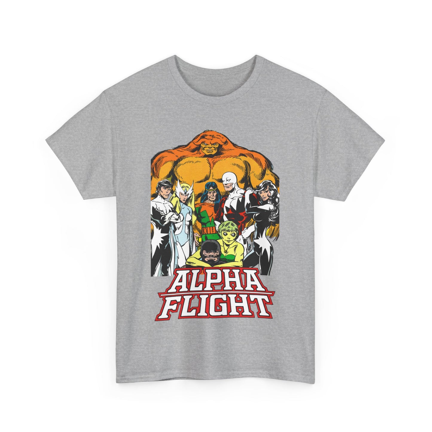 Alpha Flight T-Shirt - John Byrne Art - Northstar, Aurora, Guardian, Puck, Snowbird, Shaman, Sasquatch - Canada's Superhero Team - X-Men Connection - Marvel Comics