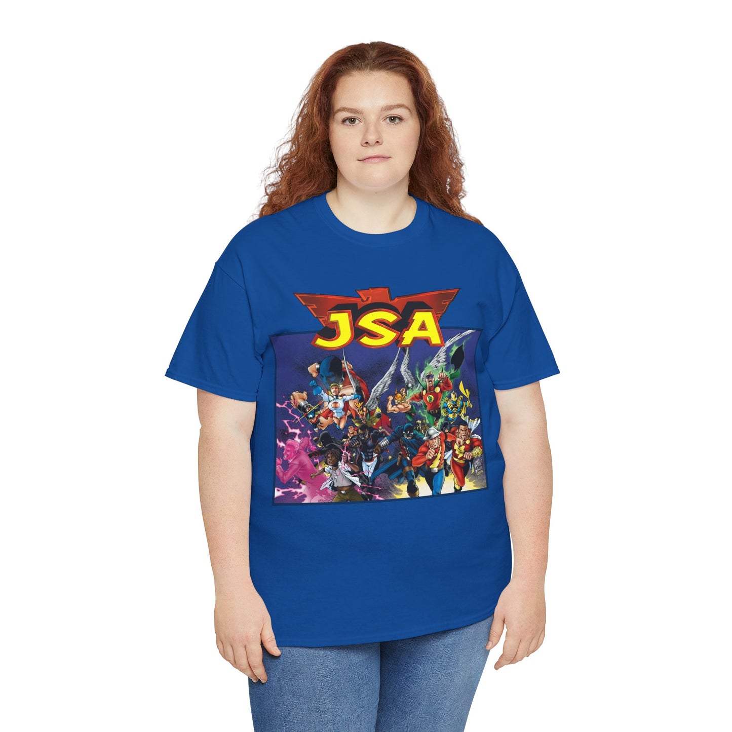 JSA T-Shirt - Carlos Pacheco Art - Green Lantern, Power Girl, Hawkgirl, Black Adam, Flash, Dr Fate, Hawkman - DC Comics - Justice Society of America