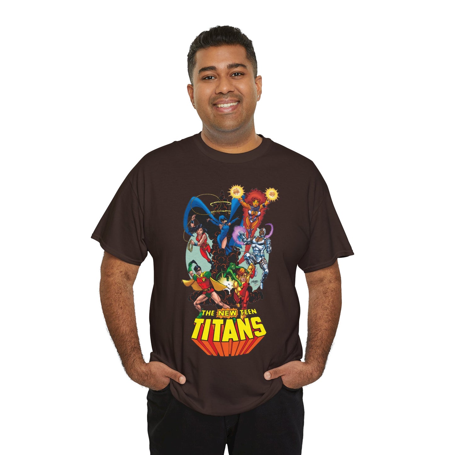 New Teen Titans T-Shirt - George Perez Art - Raven, Cyborg, Robin, Starfire, Wonder Girl, Changeling - DC Comics
