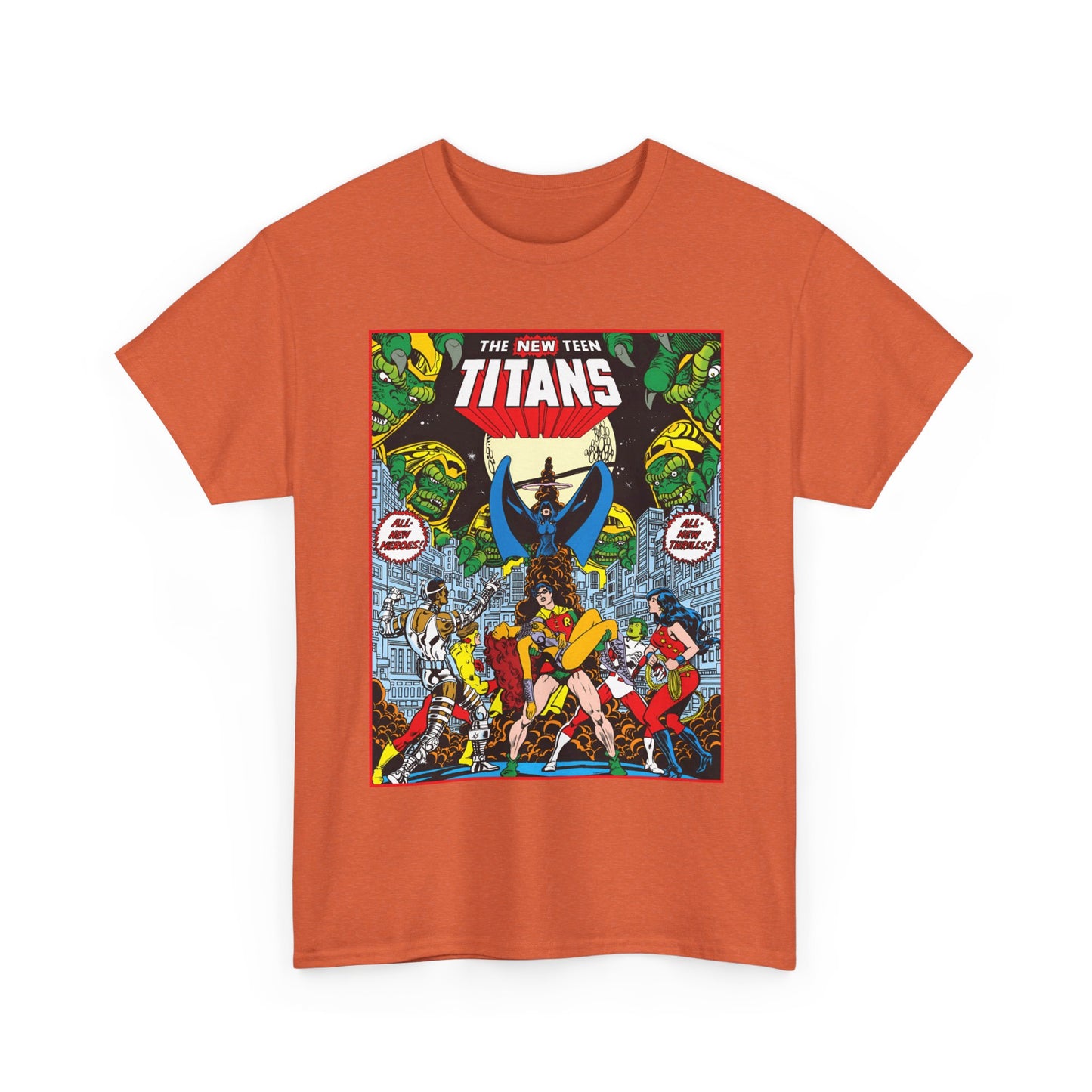 New Teen Titans T-Shirt - George Perez Art - #1 Splash Page - Robin, Starfire, Wonder Girl, Cyborg, Raven, Changeling, Kid Flash - DC Comics
