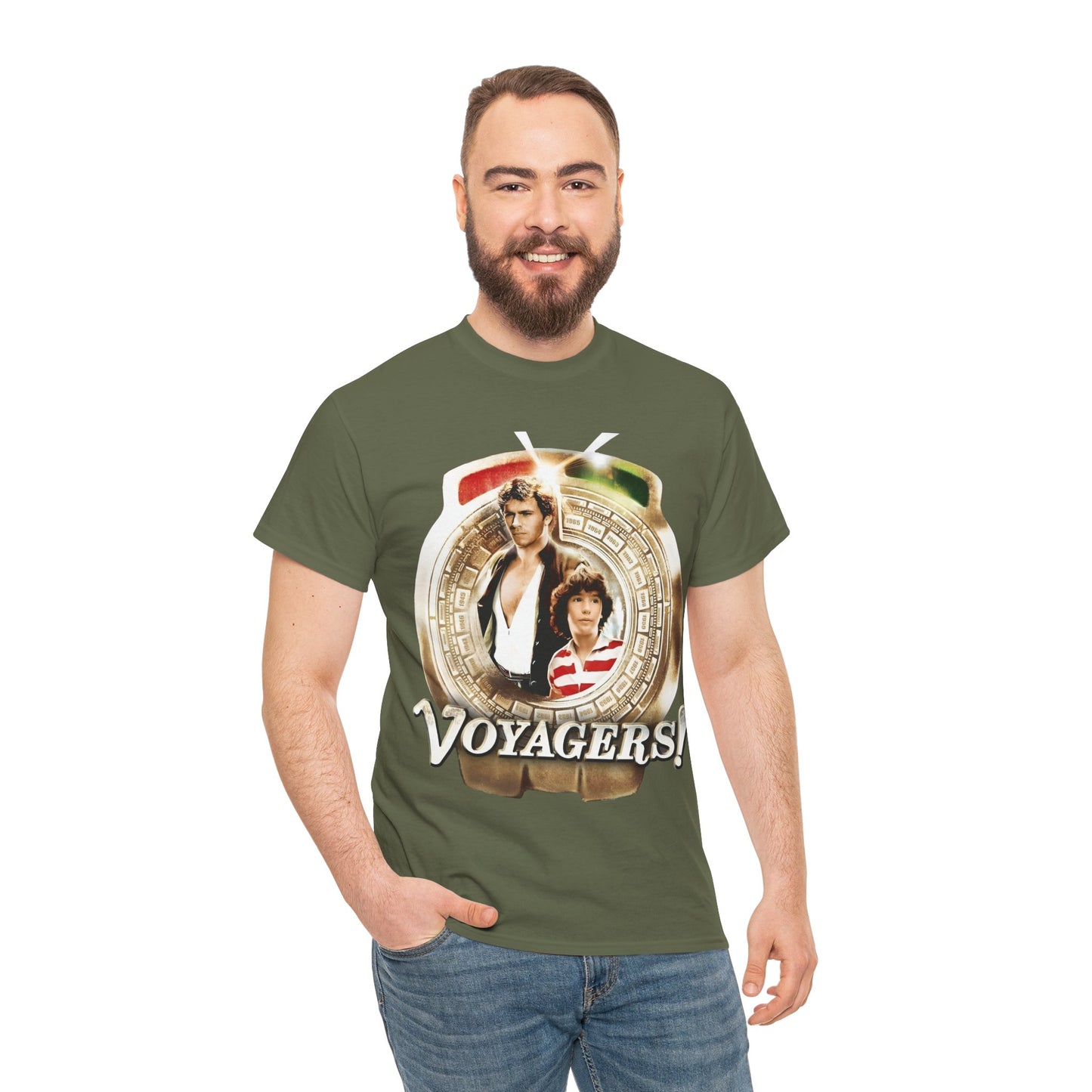 Voyagers T-Shirt - Jon-Erik Hexum, Meeno Peluce - Omni - Popular 1980s Time Travel TV Show - Cult Classic