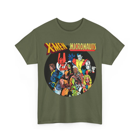 X-Men/Micronauts T-Shirt - Wolverine, Storm, Nightcrawler, Kitty Pryde, Colossus, Acroyear, Arcturus Rann, Marionette Bug - Marvel Comics - Popular 1980s Crossover Mini-Series