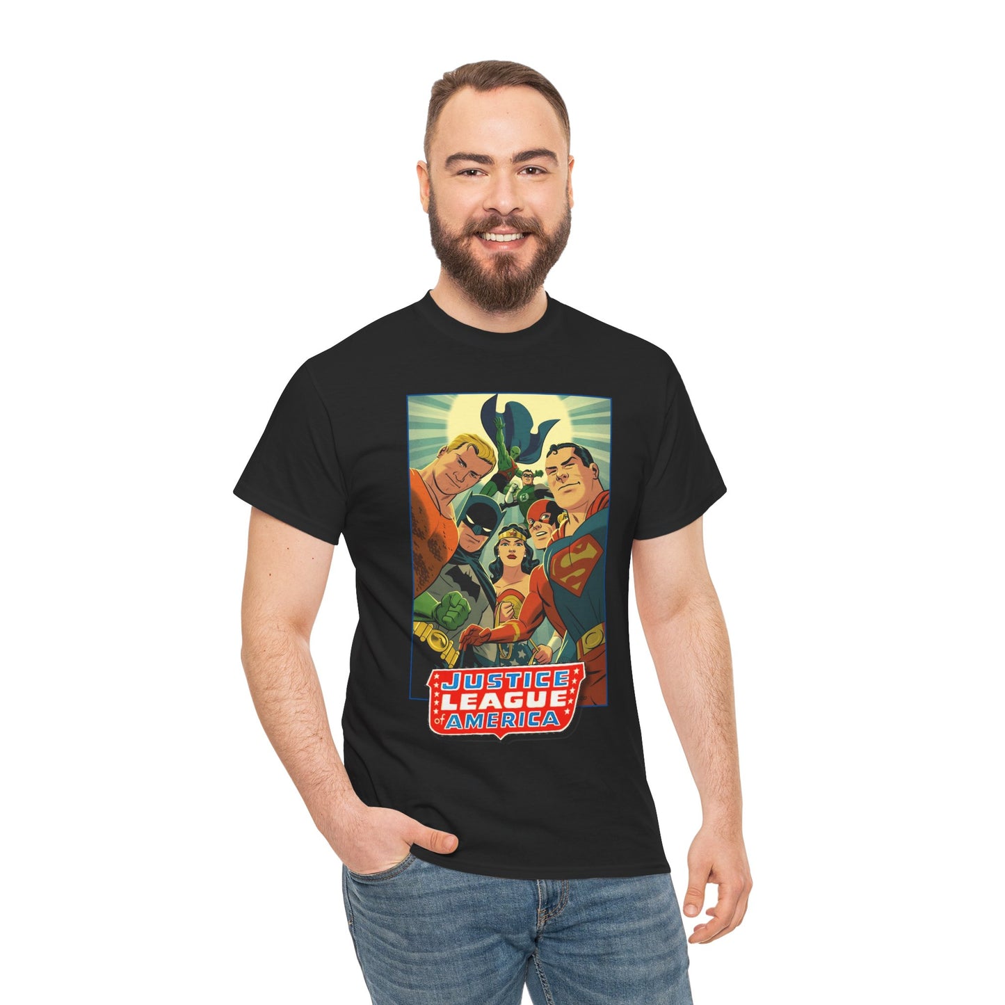 Justice League of America T-Shirt - Michael Cho Art - Superman, Flash, Wonder Woman, Green Lantern, Batman, Martian Manhunter - Silver Age Team - DC Comics