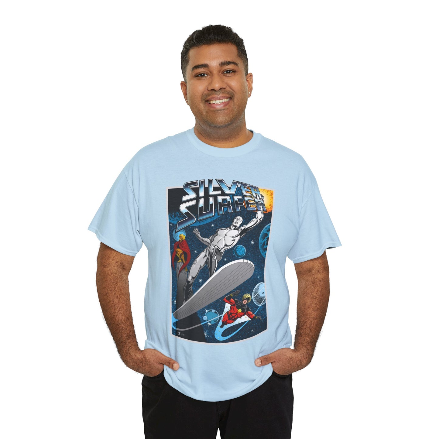 Silver Surfer T-Shirt - With Adam Warlock & Captain Marvel - Norrin Radd - Former Herald of Galactus - Fantastic Four Ally - Marvel Comics