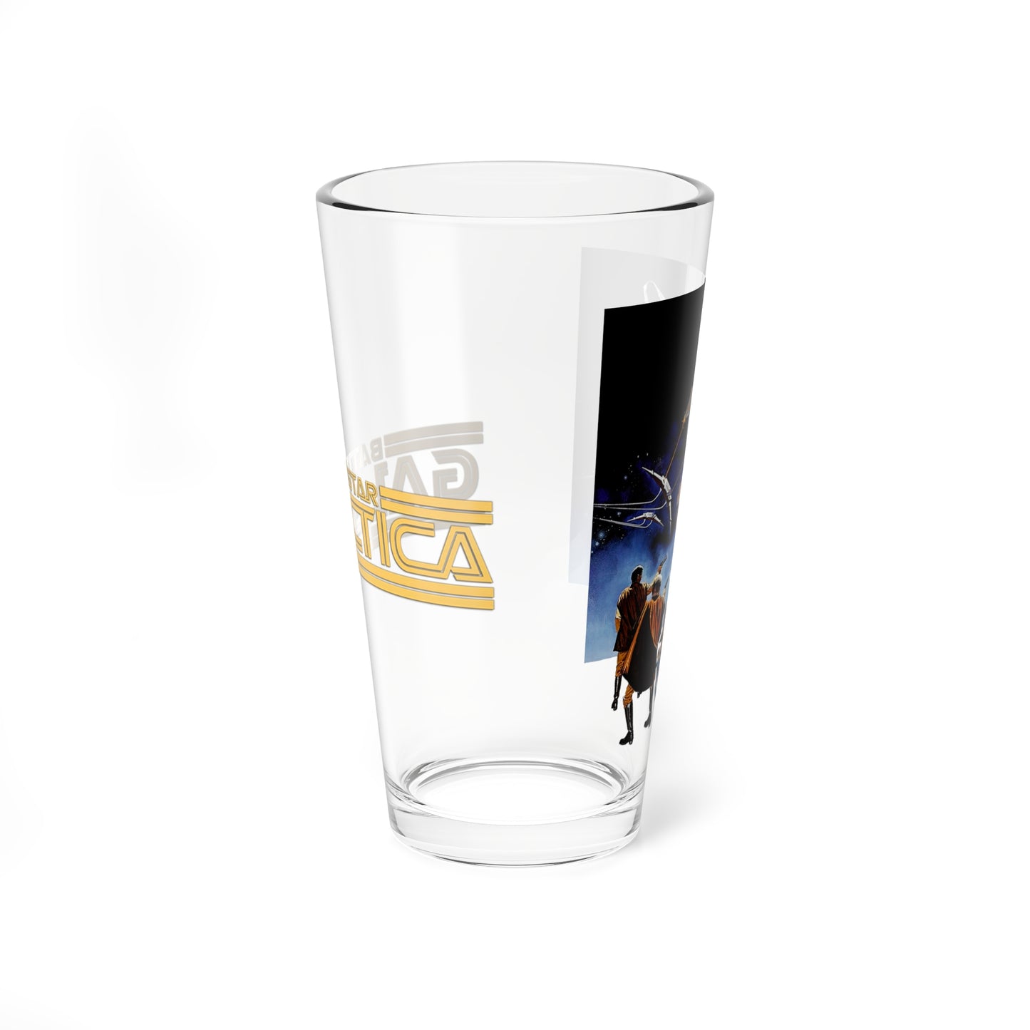 Battlestar Galactica Pint Glass, 16oz - 1978 Movie Art - Apollo, Starbuck, Adama, Baltar, Boxey, Boomer, Athena - Cylon Invasion