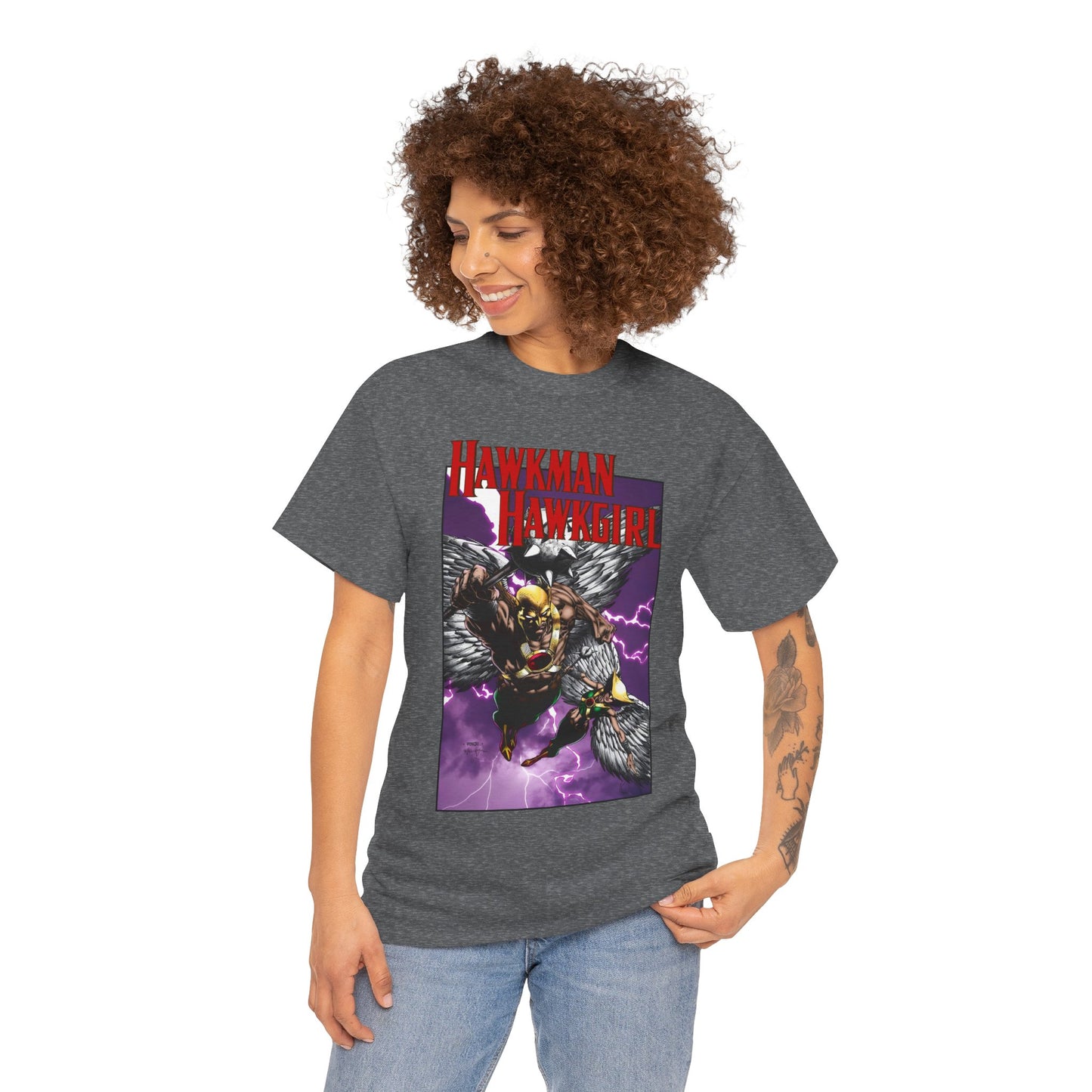 Hawkman & Hawkgirl T-Shirt - David Finch Art - Carter & Shayera Hall - JLA & JSA Members - DC Comics