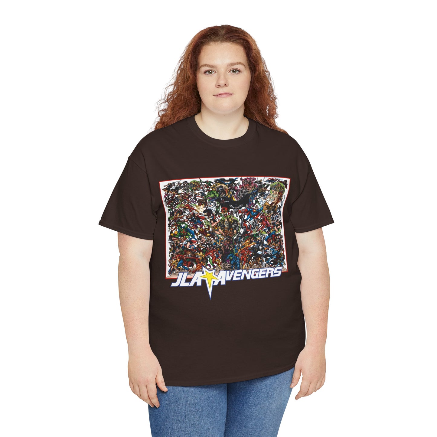 JLA Vs Avengers T-Shirt - Stunning, Classic George Perez Art - DC & Marvel 200s Crossover - Superman, Thor, Wonder Woman, Captain America, Flash, Black Panther, Iron Man, Batman
