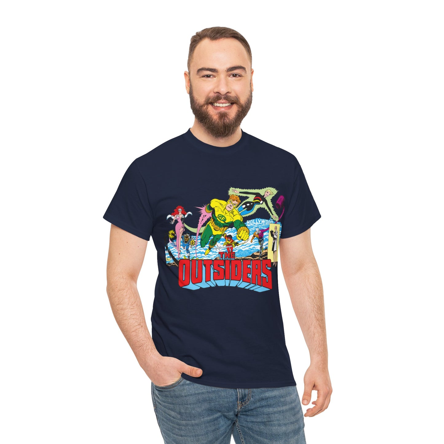 Outsiders T-Shirt - Amazing Jim Aparo Art - Black Lightning, Geo-Force, Katana, Metamorpho, Looker, Halo - DC Comics