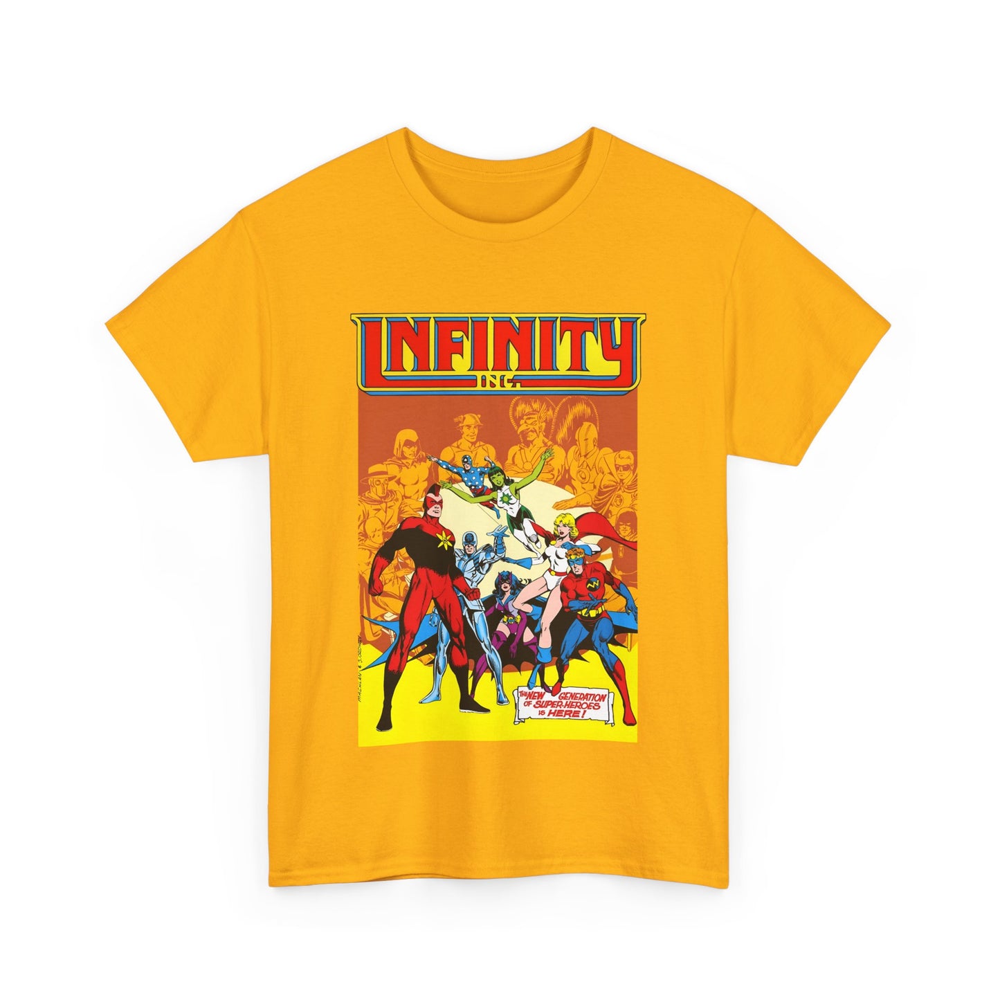 Infinity, Inc T-Shirt - Jerry Ordway Art - Silver Scarab, Huntress, Power Girl, Star-Spangled Kid, Fury, Jade - DC Comics - 1980s JSA Spin-Off Series