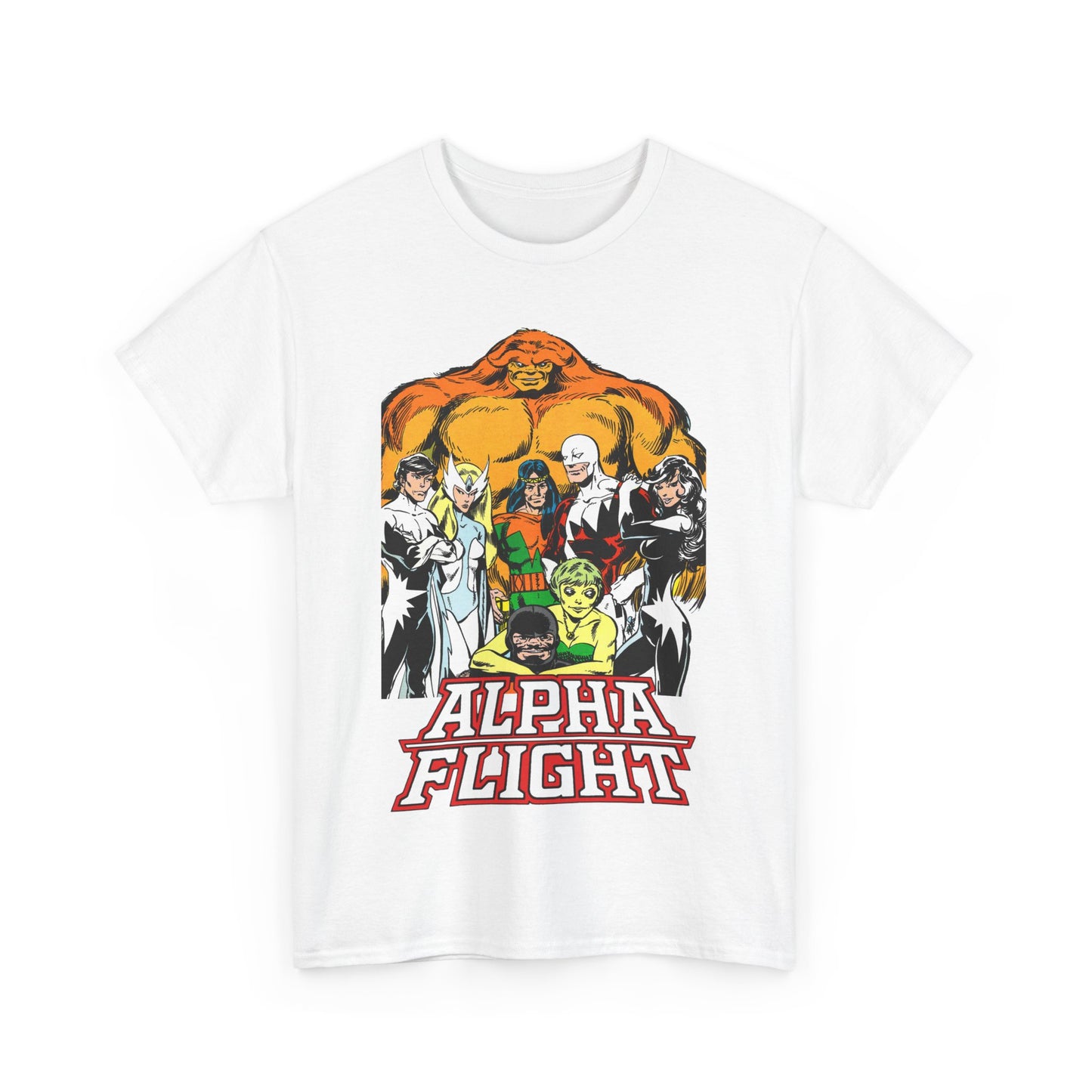 Alpha Flight T-Shirt - John Byrne Art - Northstar, Aurora, Guardian, Puck, Snowbird, Shaman, Sasquatch - Canada's Superhero Team - X-Men Connection - Marvel Comics