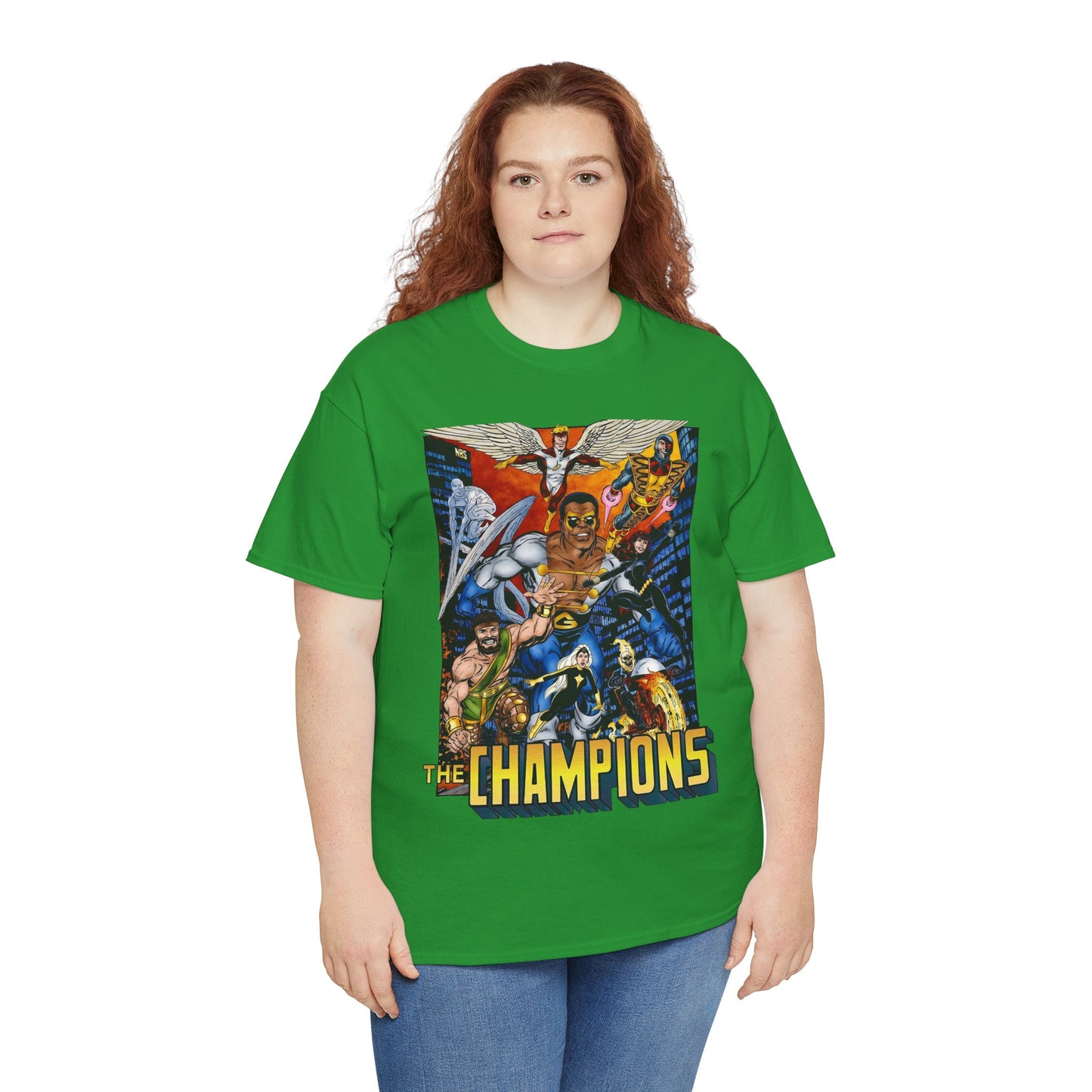 Champions T-Shirt - John Byrne Art - Hercules, Black Widow, Ghost Rider, Black Goliath, Silver Surfer, Jack of Hearts - Marvel Comics 1970s Series