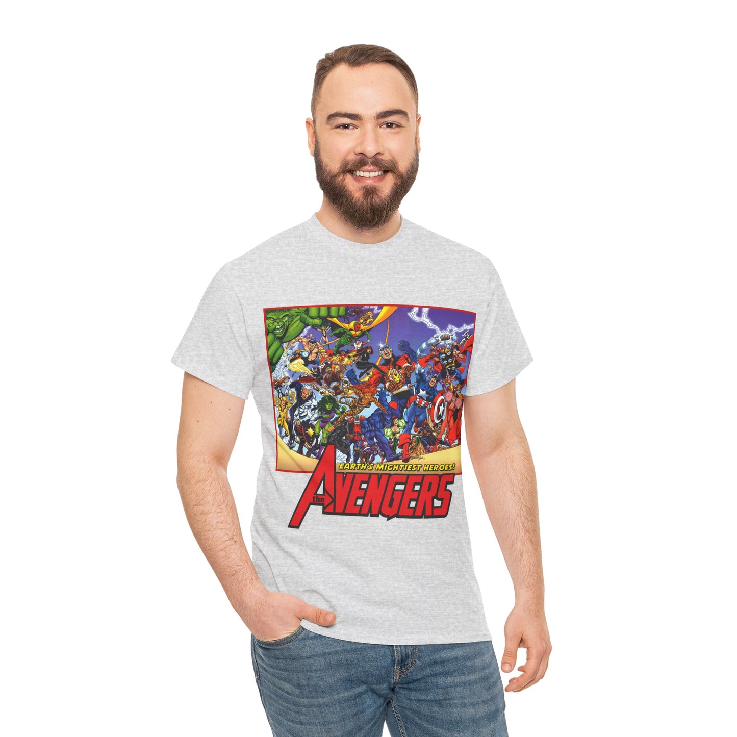 Avengers T-Shirt - George Perez Art - Marvel Comics - Captain America, Iron Man, Thor, She-Hulk, Hawkeye, Vision, Quicksilver - Classic Cover