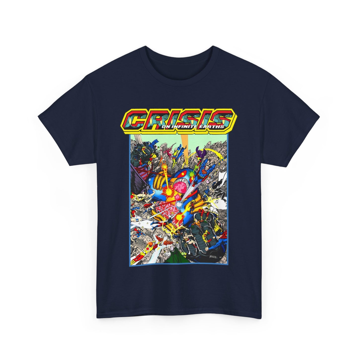 Crisis on Infinite Earths T-Shirt - George Perez Art - Superman, Firestorm, Captain Atom, Wonder Woman, Martian Manhunter Vs The Anti-Monitor - #12 Cover - DC Comics
