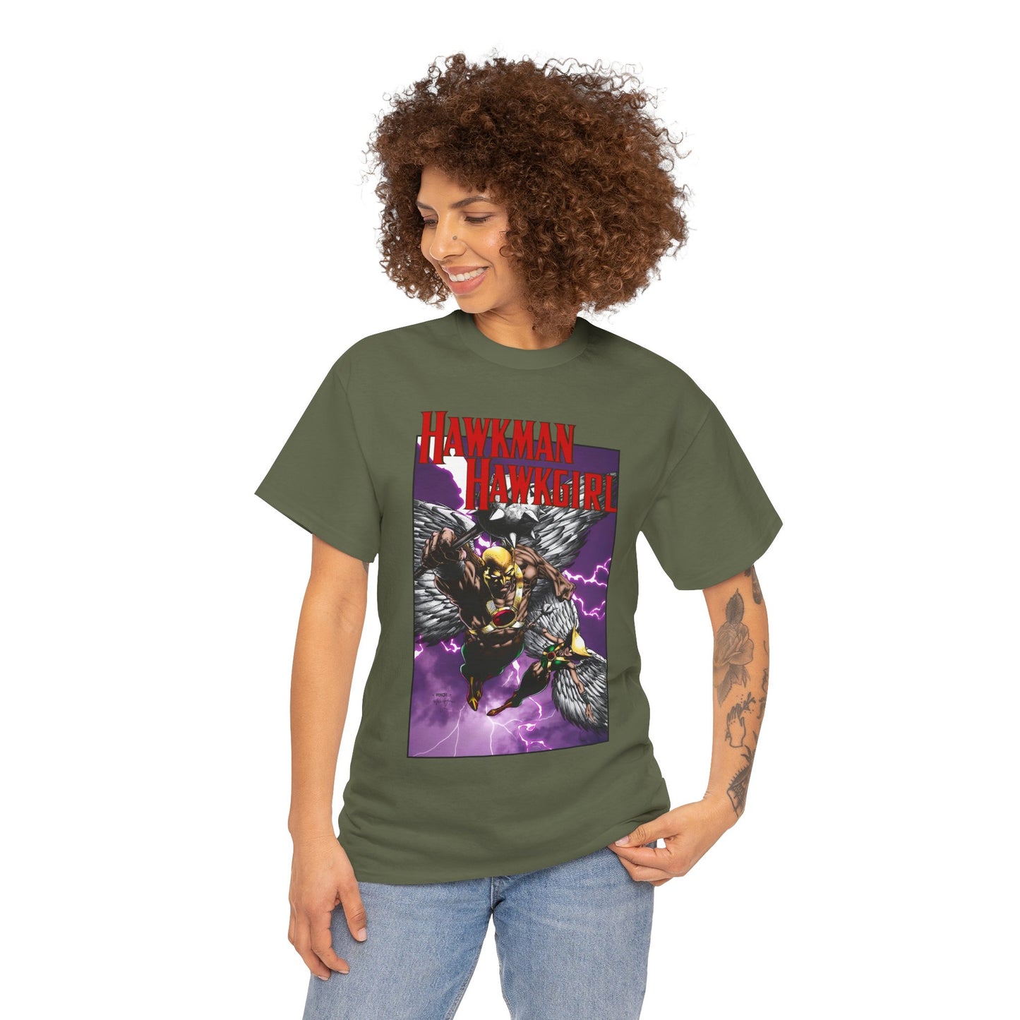 Hawkman & Hawkgirl T-Shirt - David Finch Art - Carter & Shayera Hall - JLA & JSA Members - DC Comics