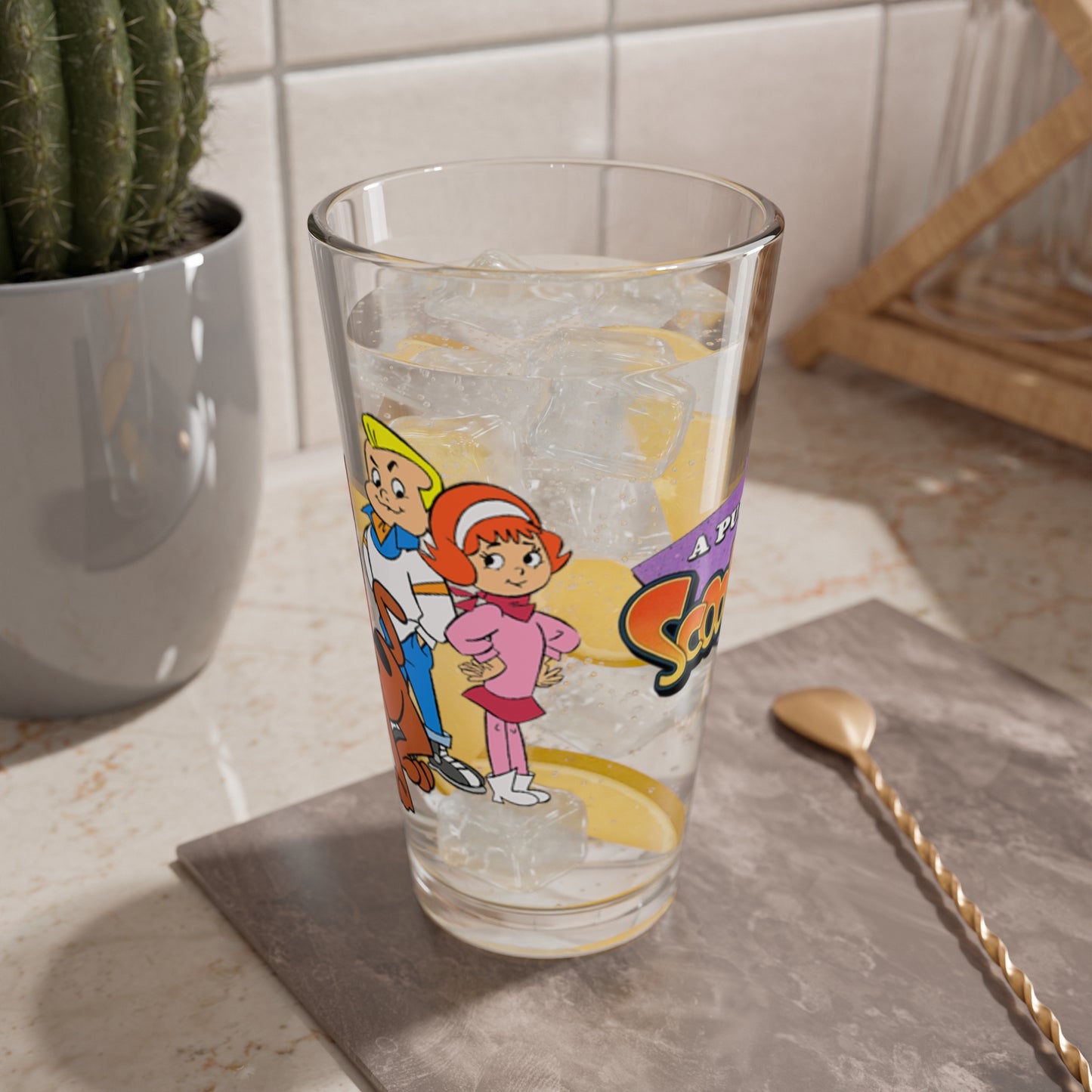 A Pup Named Scooby Doo Pint Glass, 16oz - Shaggy, Velma, Freddy, Daphne - Classic Hanna-Barbera Cartoon