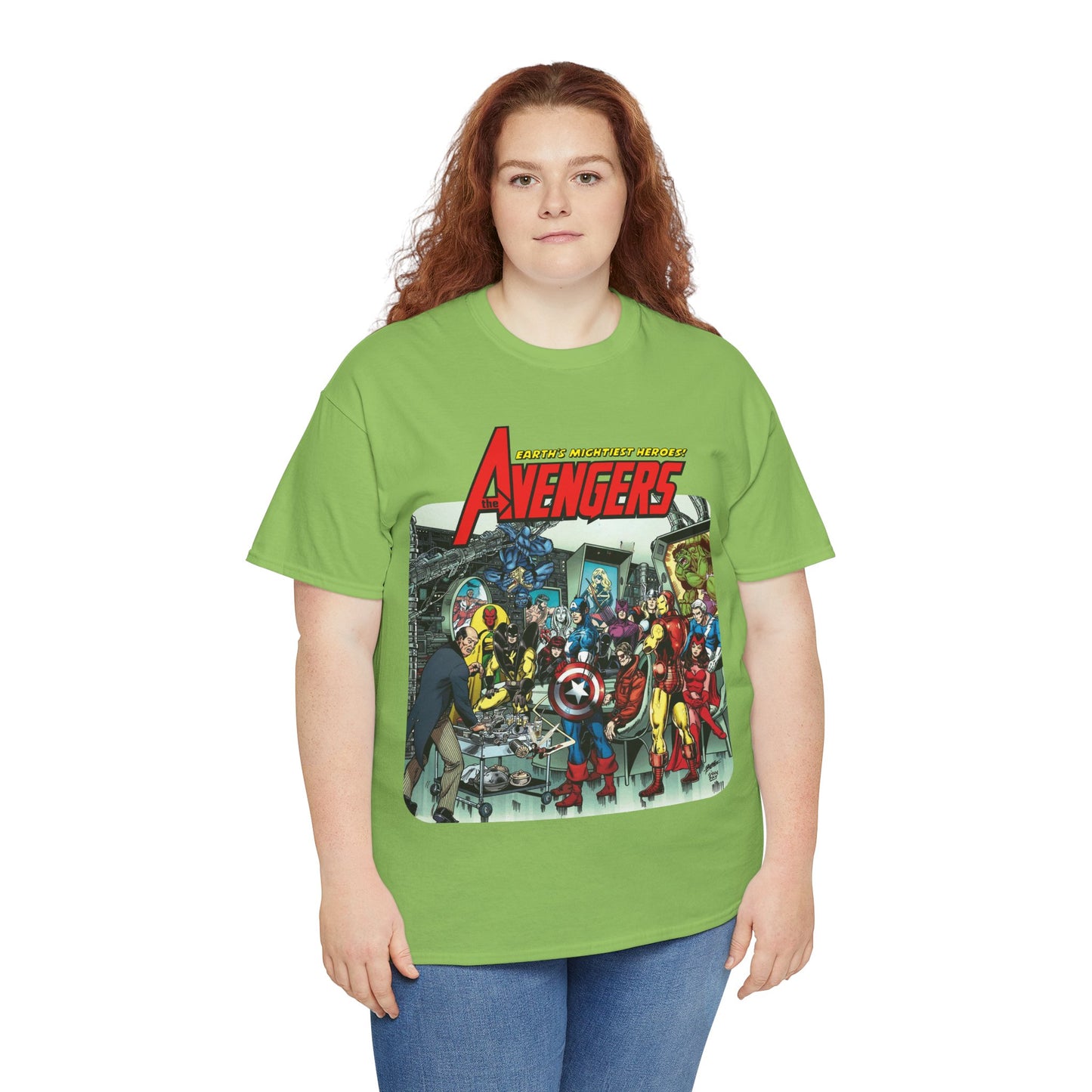 Classic Avengers T-Shirt - George Perez Art - Captain America, Hawkeye, Iron Man, Vision, Scarlet Witch, Quicksilver, Jarvis - Marvel Comics