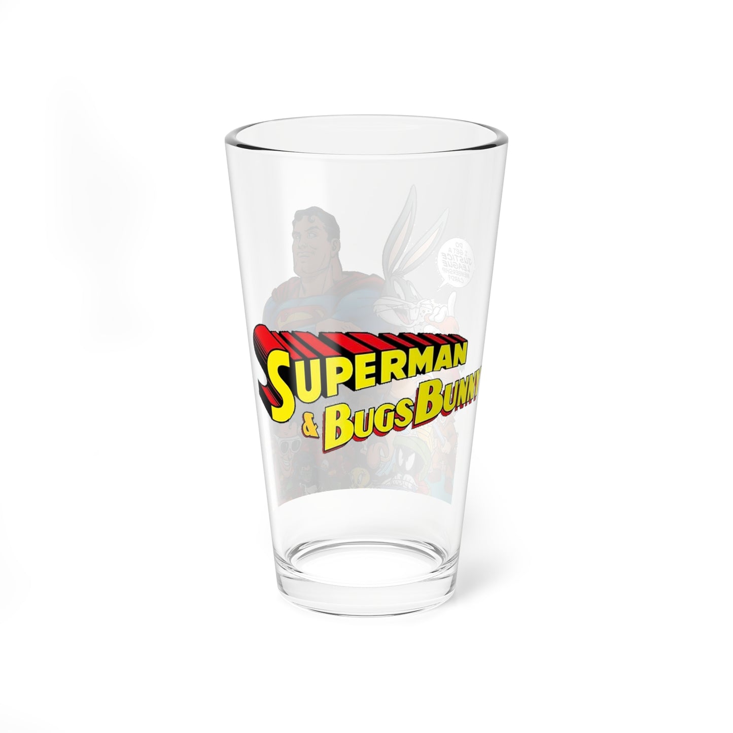 Superman & Bugs Bunny Pint Glass, 16oz - DC Comics & Looney Tunes Crossover - 1990s Mini Series Cover Art - What's Up, Doc?