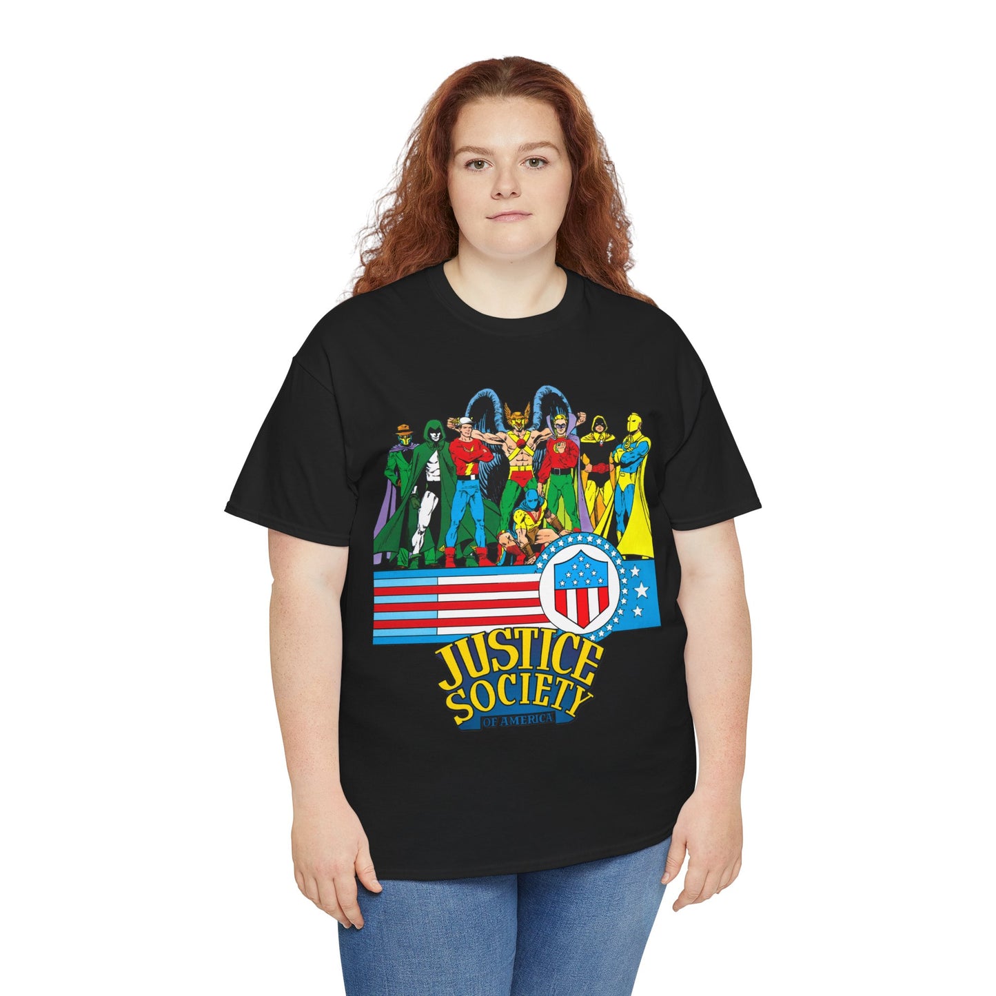 Justice Society of America T-Shirt - Amazing George Perez Art - History of the DC Universe - DC Comics - Dr Fate, Sandman, Flash, Hourman, Spectre, Hawkman
