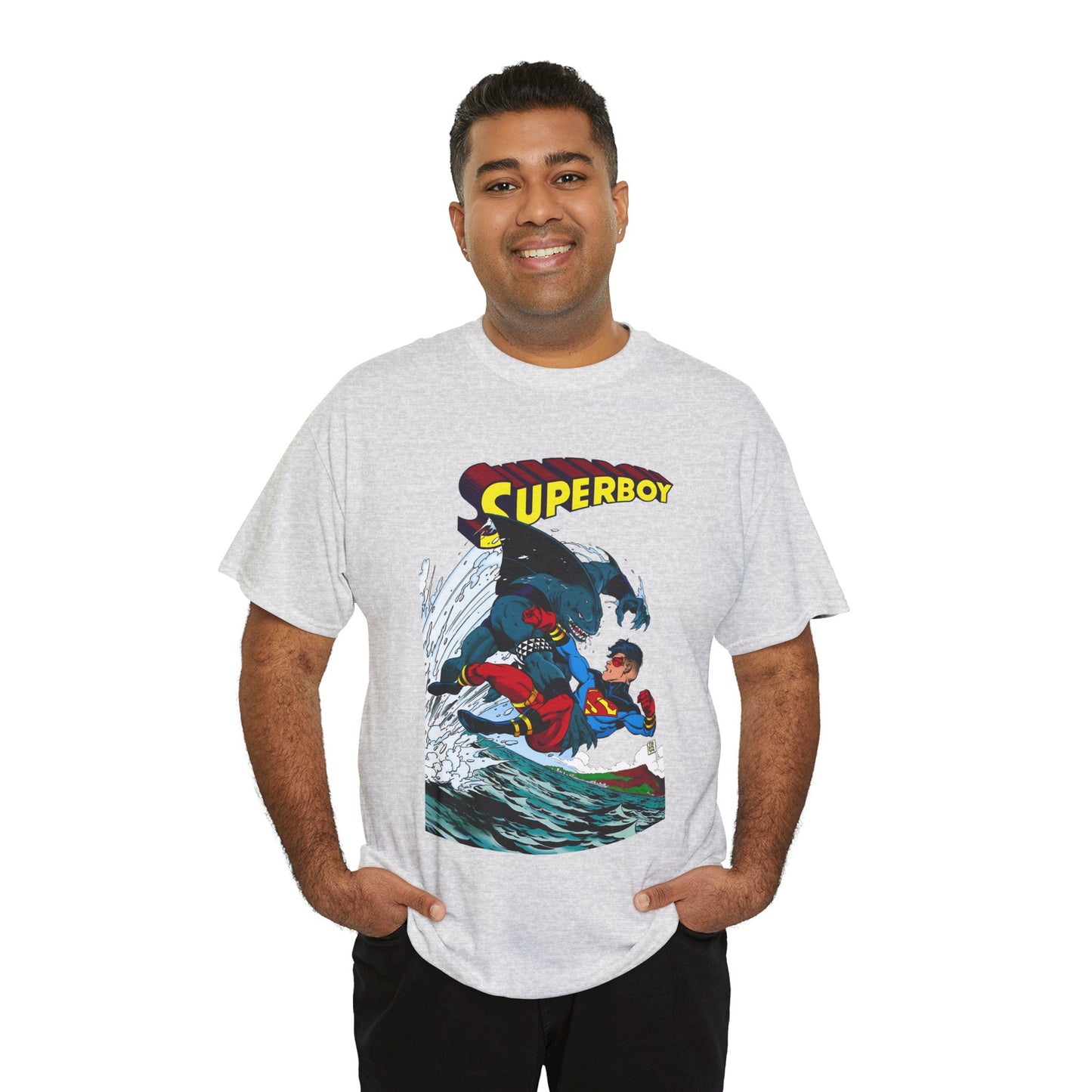 King Shark Vs Superboy T-Shirt - Tom Grummett Art - Connor Kent, Kon-L - Superman Family - DC Comics