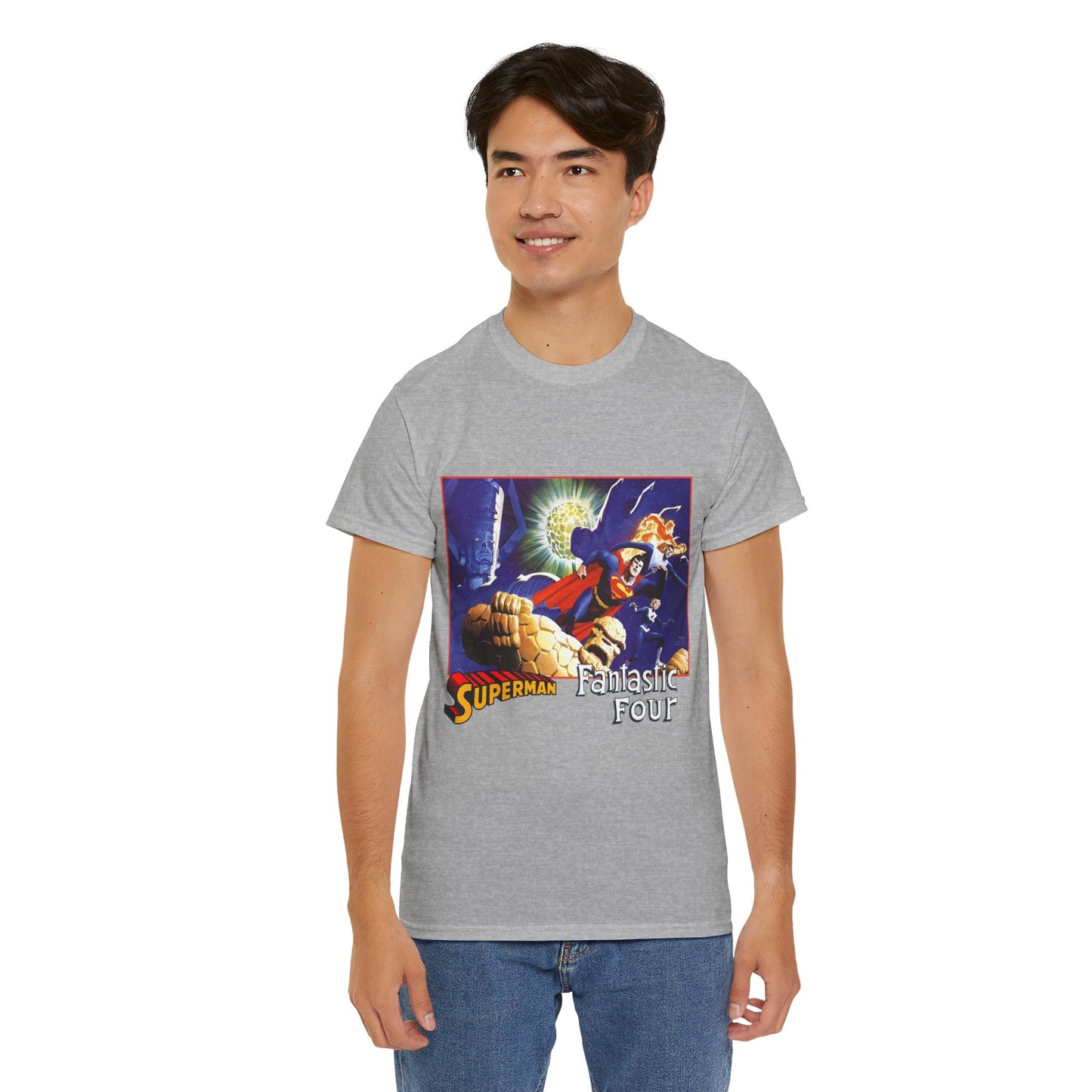Superman & Fantastic Four T-Shirt - Marvel, DC Comics - Alex Ross, Dan Jurgens - 1990s Crossover Vs Galactus