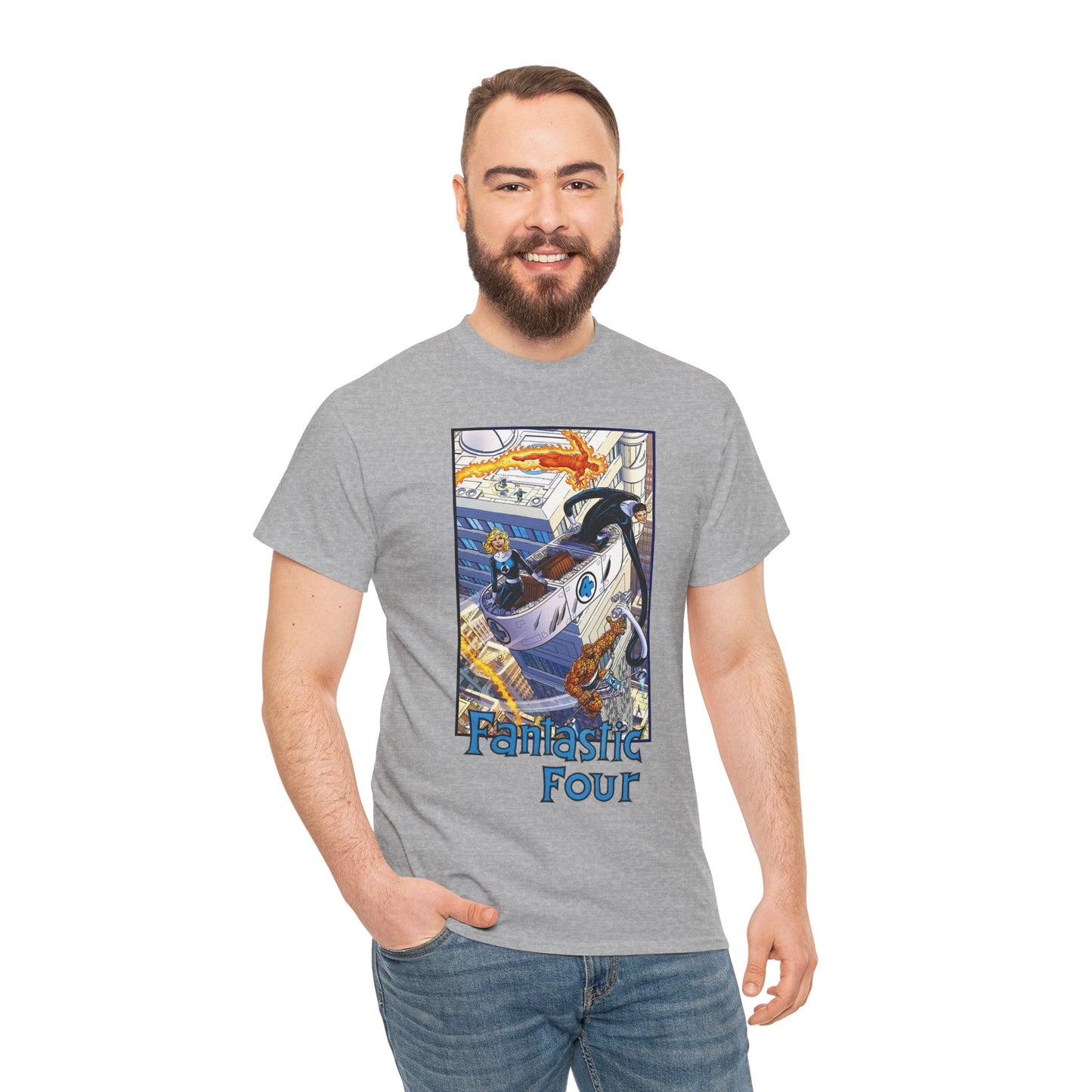 Fantastic Four T-Shirt - John Byrne Art - Invisible Woman, Thing, Human Torch, Reed Richards - Fantasticar, Baxter Building - Marvel Comics