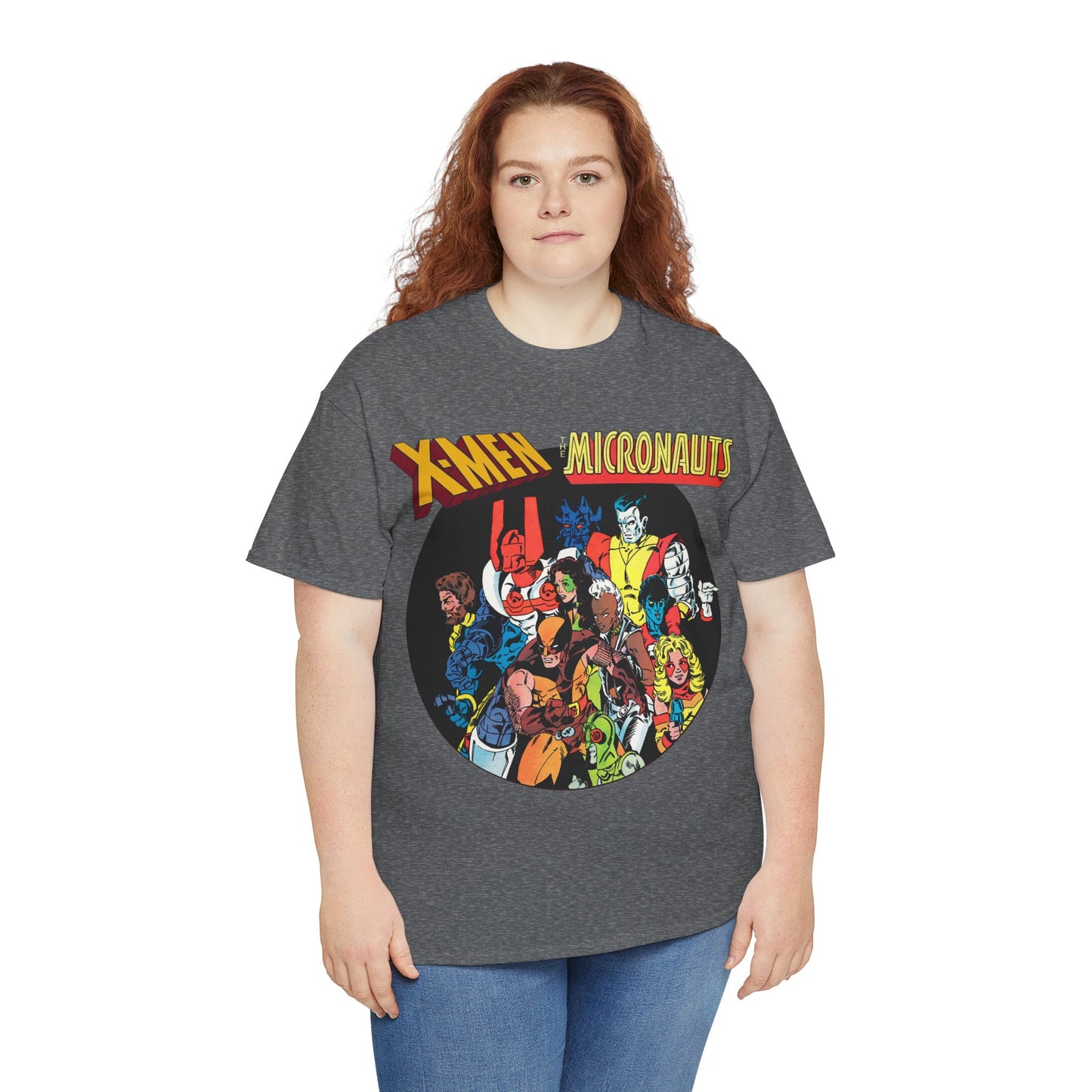 X-Men/Micronauts T-Shirt - Wolverine, Storm, Nightcrawler, Kitty Pryde, Colossus, Acroyear, Arcturus Rann, Marionette Bug - Marvel Comics - Popular 1980s Crossover Mini-Series