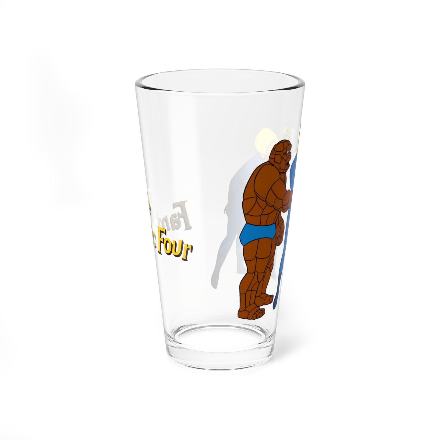 Fantastic Four Pint Glass, 16oz - Hanna-Barbera 1960s Cartoon - Marvel Comics TV Series - Human Torch, The Thing, Invisible Woman, Reed Richards