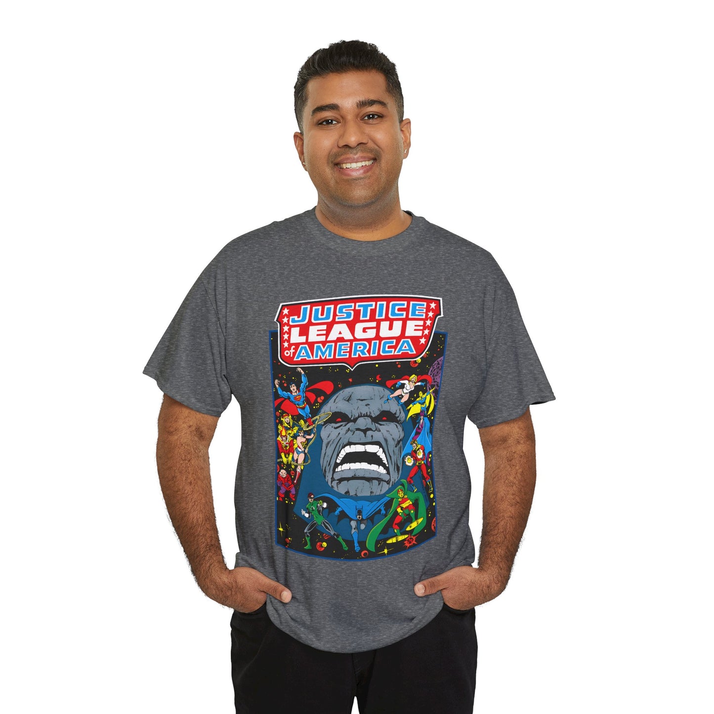 Justice League of America T-Shirt - George Perez Art - JLA/JSA/New Gods Crossover - Darkseid, Orion, Mr Miracle, Huntress, Firestorm, Dr Fate - DC Comics