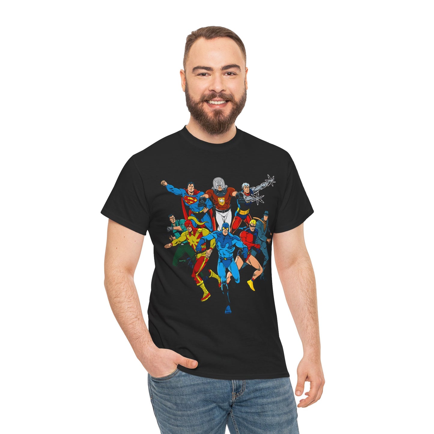 Charlton Characters T-Shirt - DC Comics - Captain Atom, Peacemaker, The Question, Blue Beetle, Judomaster