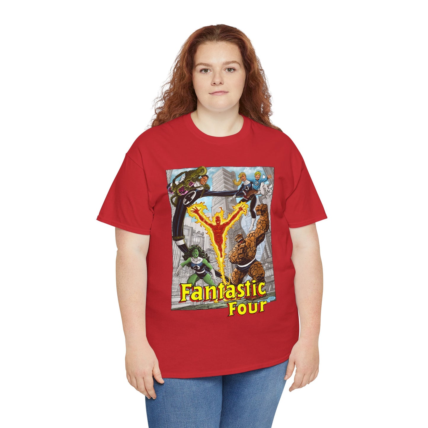 Fantastic Four T-Shirt - John Byrne Art - She-Hulk, Invisible Woman, Thing, Reed Richards, Human Torch - Baxter Building - Marvel Comics