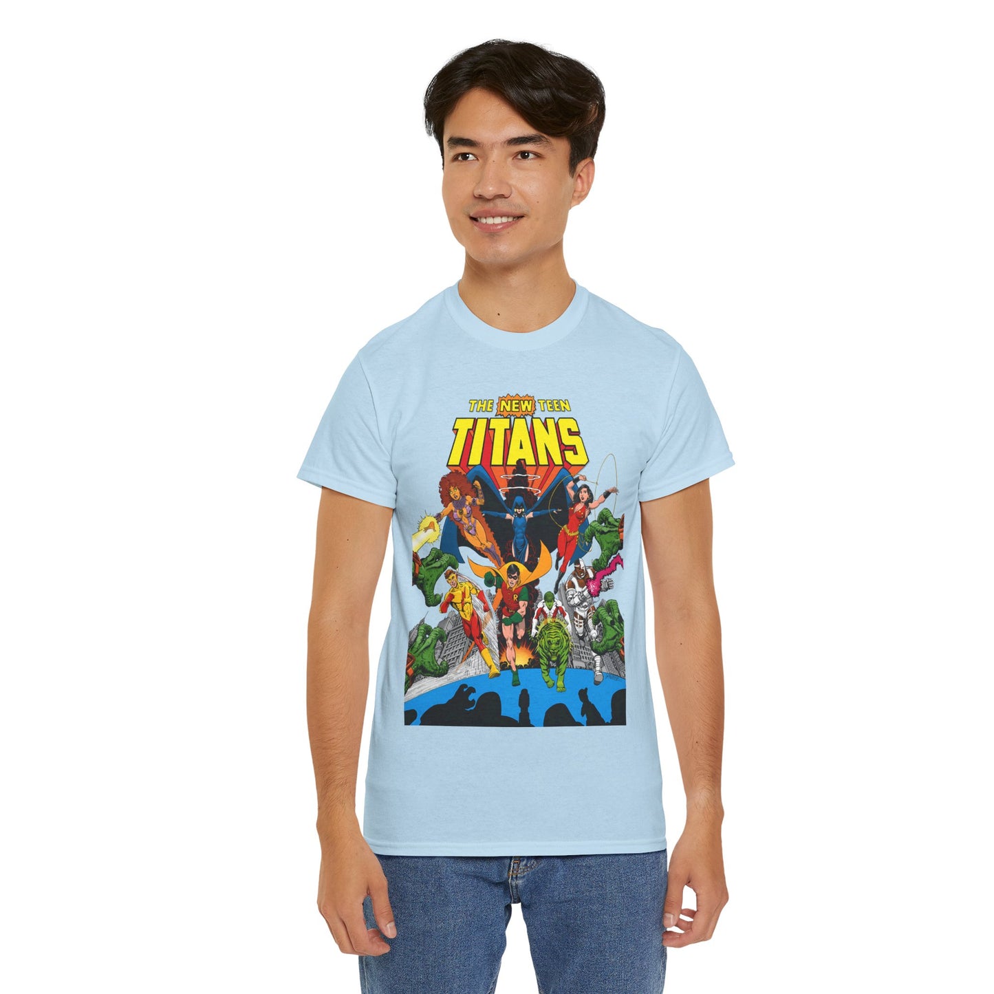 New Teen Titans T-Shirt - George Perez Art - Robin, Wonder Girl, Kid Flash, Changeling, Starfire, Cyborg, Raven - DC Comics - Classic 1980s Series