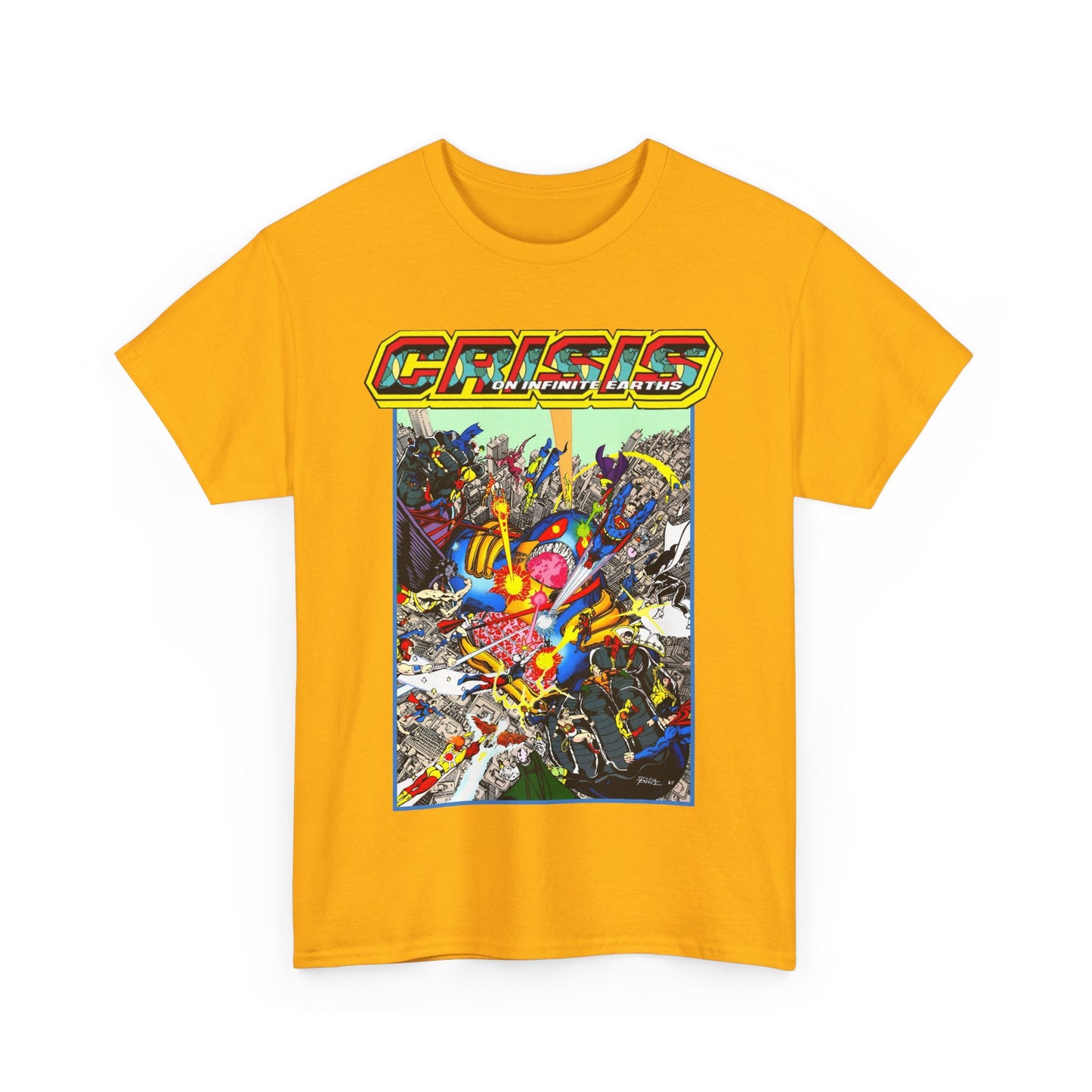 Crisis on Infinite Earths T-Shirt - George Perez Art - Superman, Firestorm, Captain Atom, Wonder Woman, Martian Manhunter Vs The Anti-Monitor - #12 Cover - DC Comics