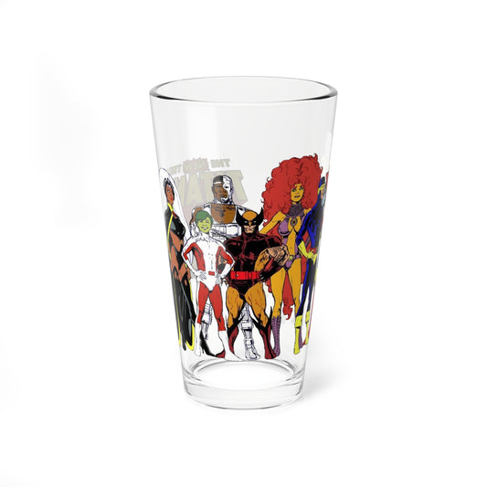 New Teen Titans, Uncanny X-Men Pint Glass, 16oz - DC & Marvel Comics Art - Storm, Cyborg, Wonder Girl, Cyclops, Robin, Colossus, Kitty Pryde