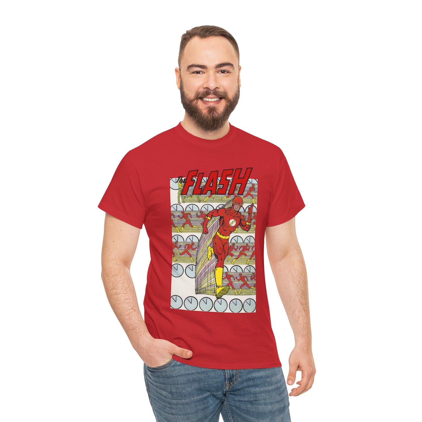 Flash T-Shirt - George Perez Art - JLA Postcard Set - 1980s Art - Justice League of America Satellite Era - Barry Allen, the Fastest Man Alive - DC Comics