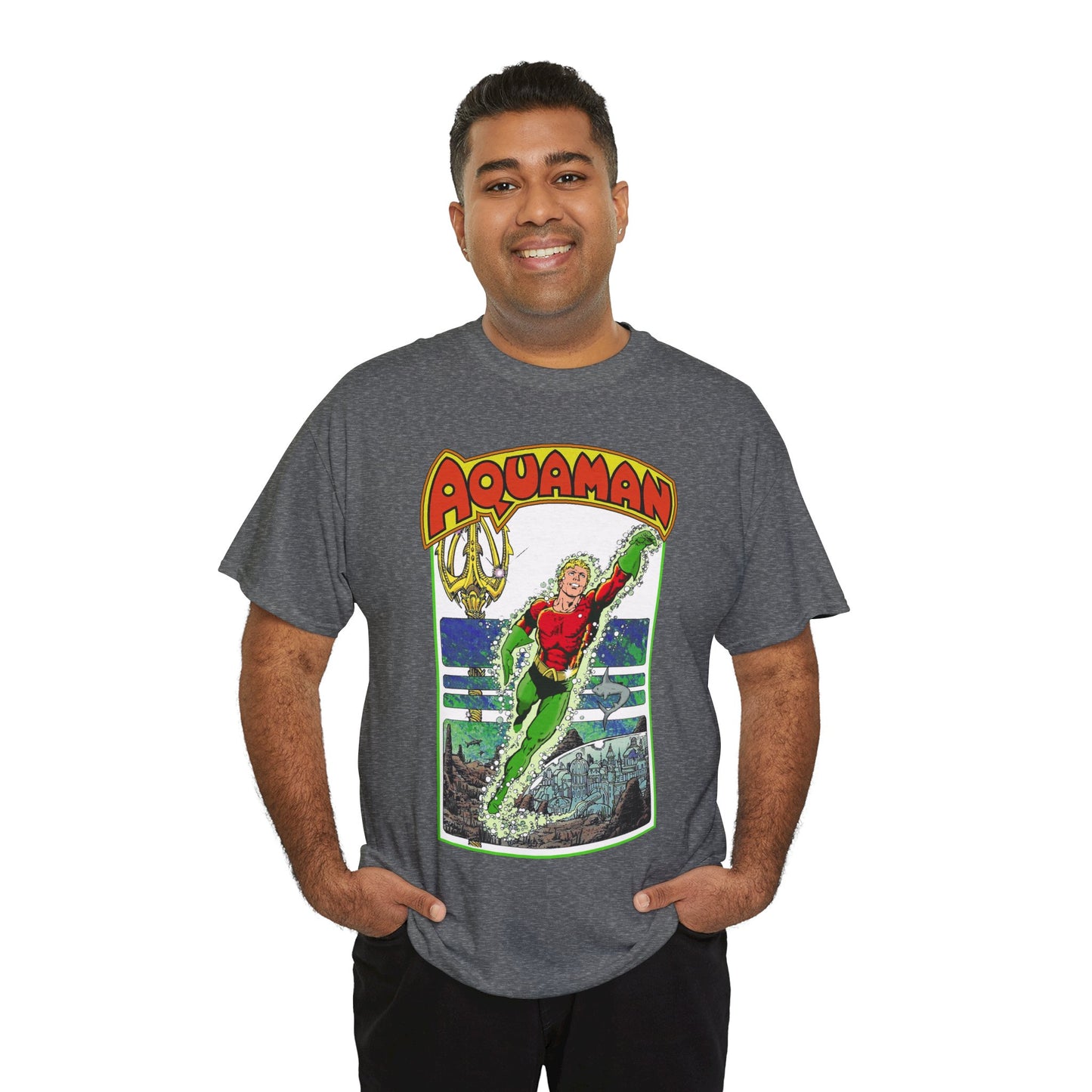 Aquaman T-Shirt - George Perez Art -Justice League 1980s Postcard Series - Arthur Curry - King of Atlantis - JLA - DC Comics