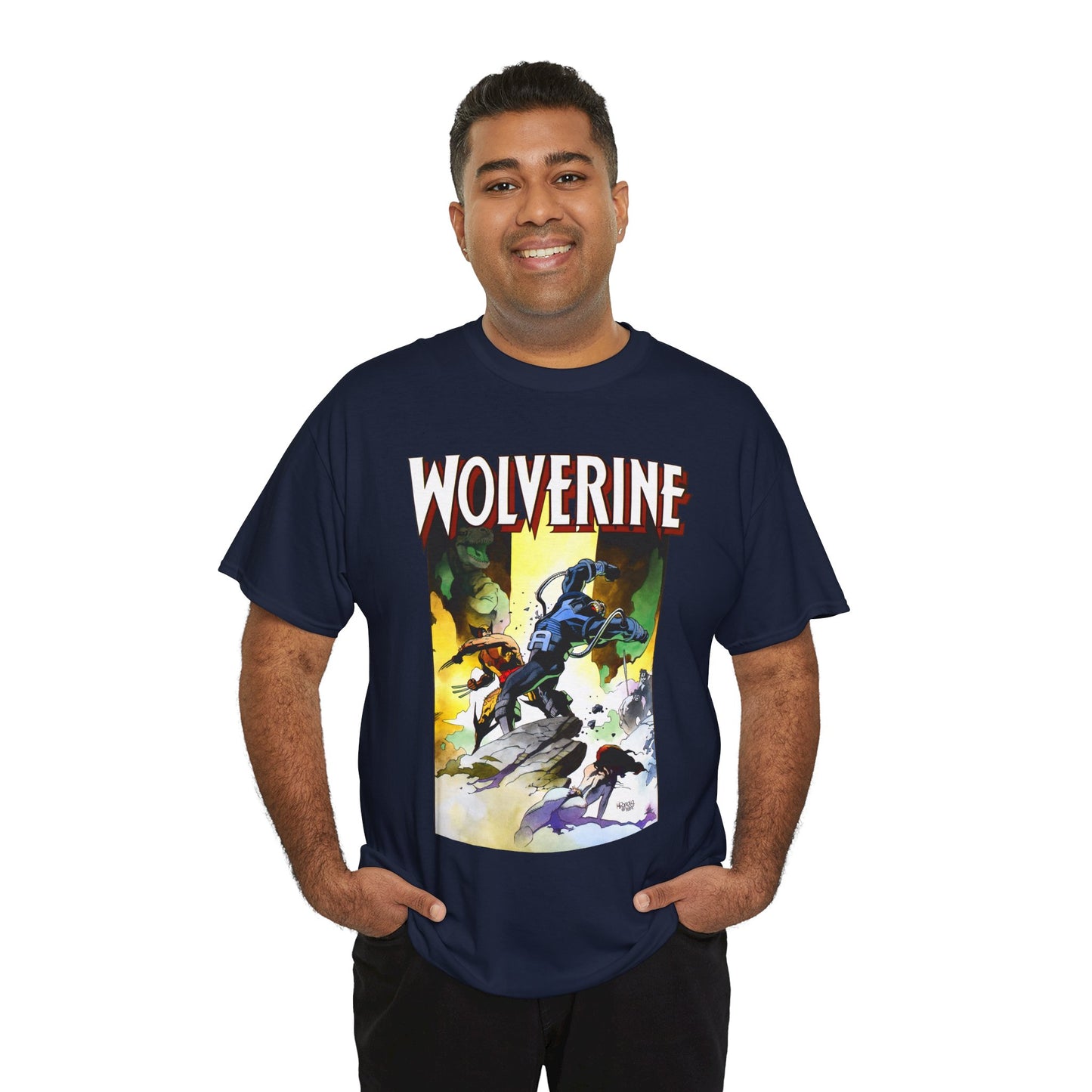 Wolverine T-Shirt - Mike Mignola Art - Jungle Adventure - Savage Land Story - Vs A Dinosaur - Logan, X-Men Member - Marvel Comics