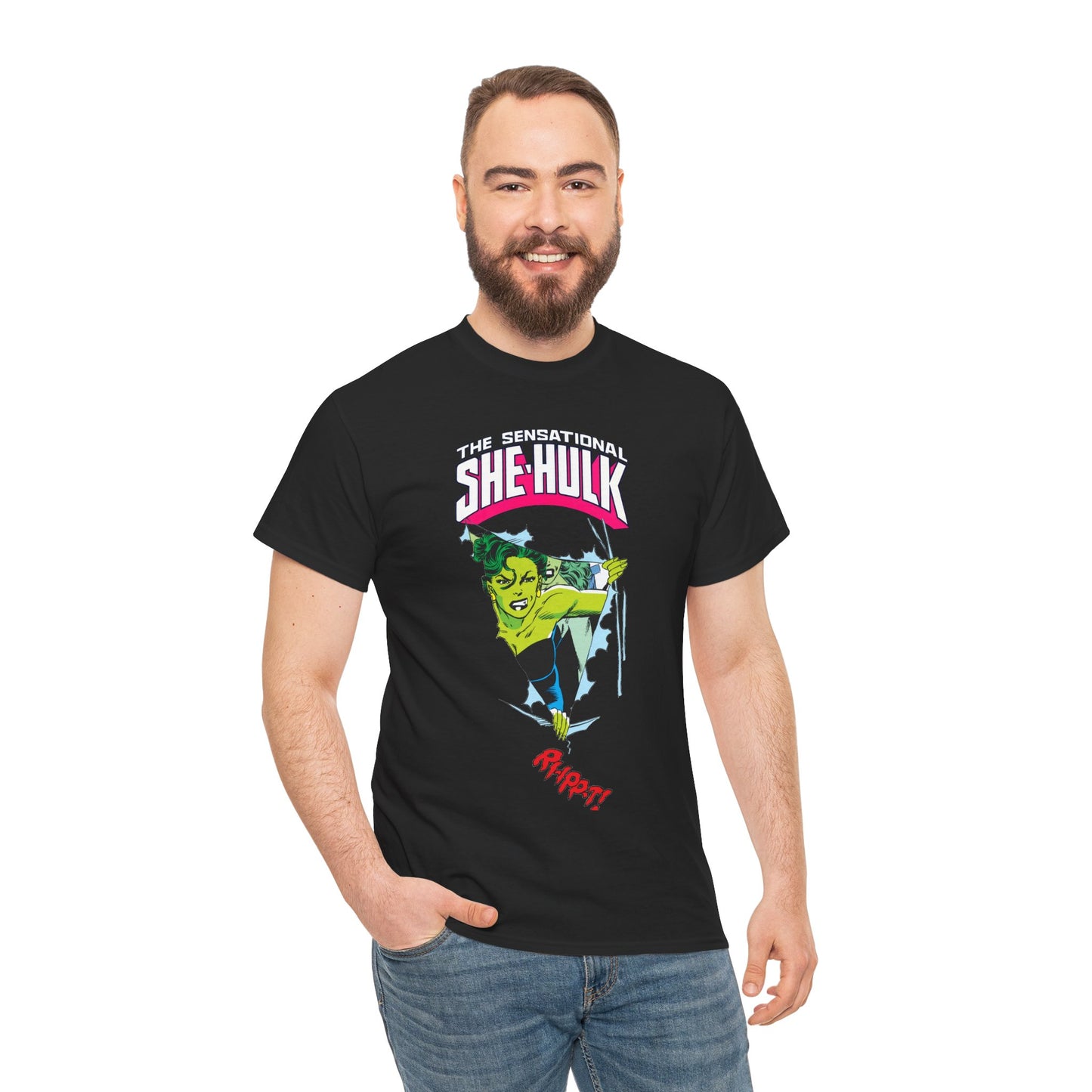 Sensational She-Hulk T-Shirt - John Byrne Art - Marvel Comics - Jennifer Walters - Ripping Through the Shirt - Fourth Wall