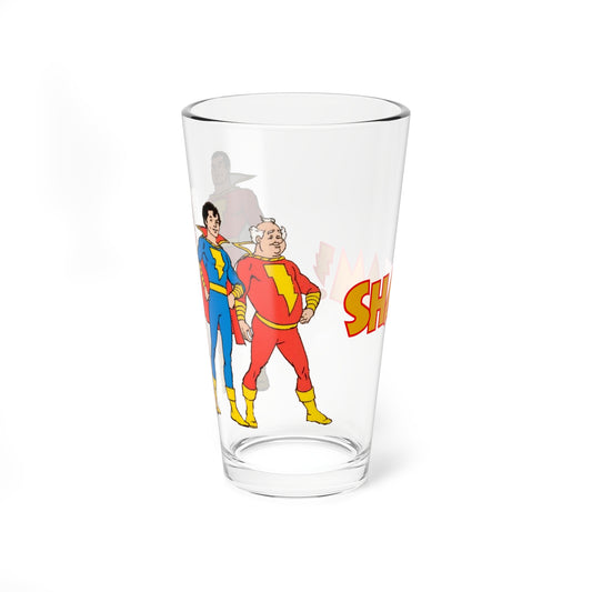 Shazam Pint Glass, 16oz - Marvel Family - Mary Marvel, Captain Marvel Jr, Uncle Marvel - Filmation 1970s Cartoon - DC Comics Characters