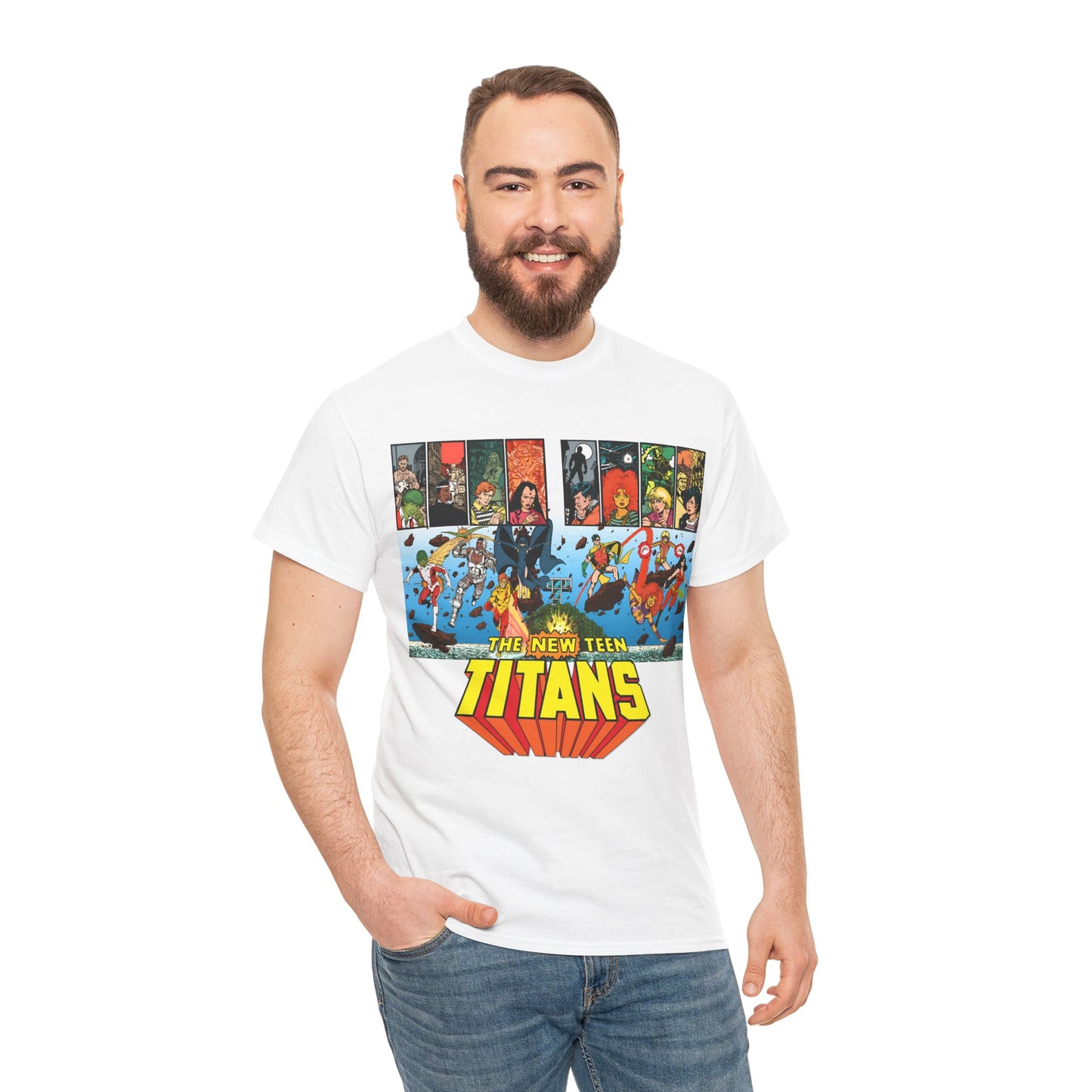 New Teen Titans T-Shirt - George Perez Art - Robin, Wonder Girl, Cyborg, Raven, Starfire, Kid Flash - DC Comics