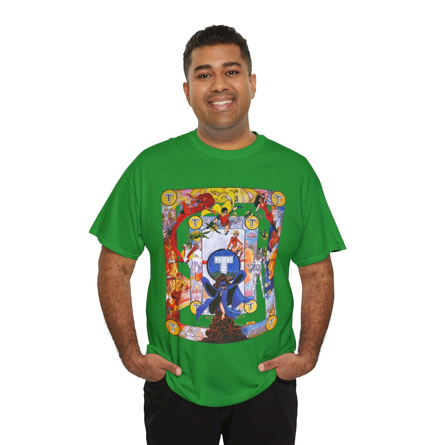 New Teen Titans Poster T-Shirt - George Perez Art - Cyborg, Raven, Robin, Terra, Wonder Girl, Changeling, Kid Flash, Deathstroke, Blackfire - DC Comics