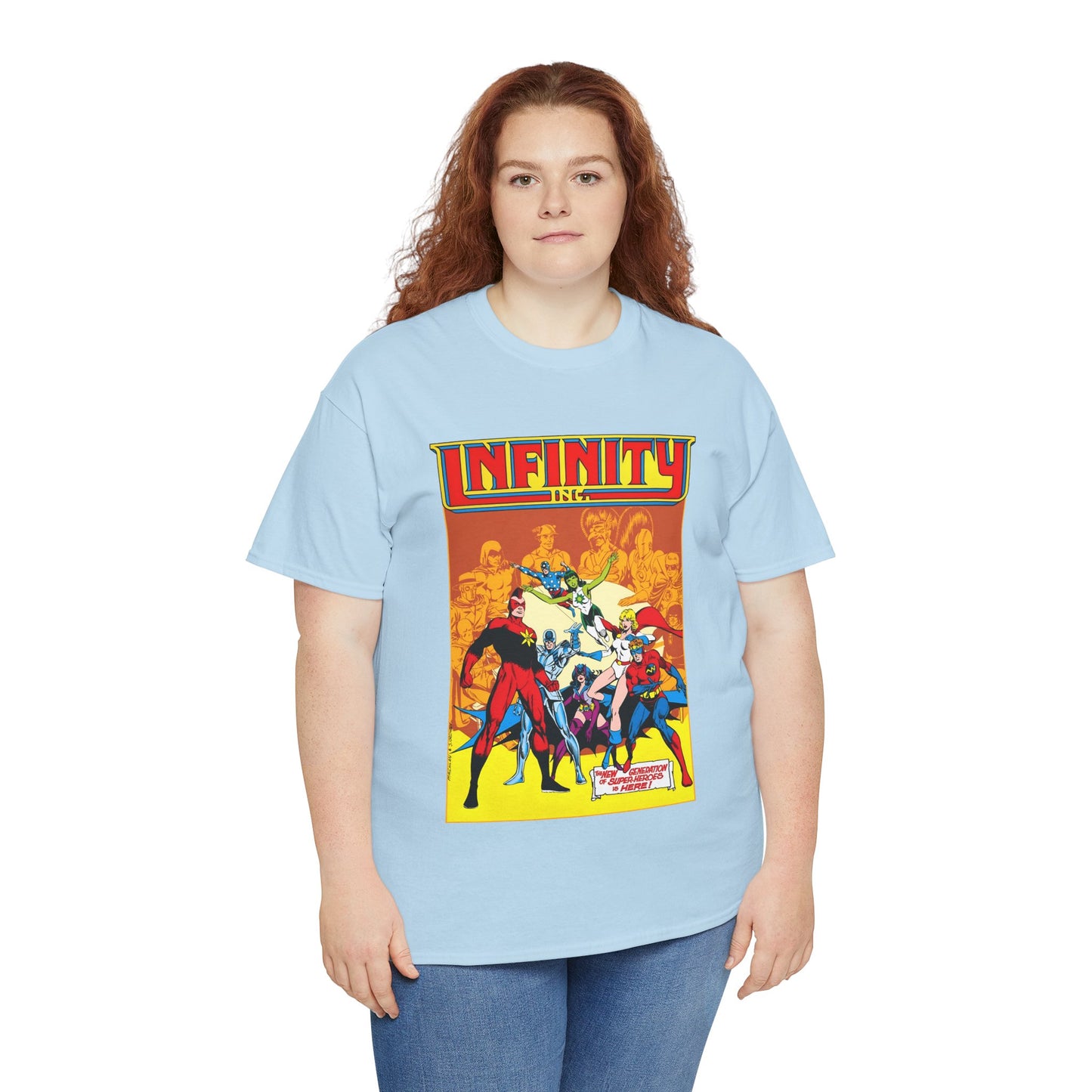 Infinity, Inc T-Shirt - Jerry Ordway Art - Silver Scarab, Huntress, Power Girl, Star-Spangled Kid, Fury, Jade - DC Comics - 1980s JSA Spin-Off Series