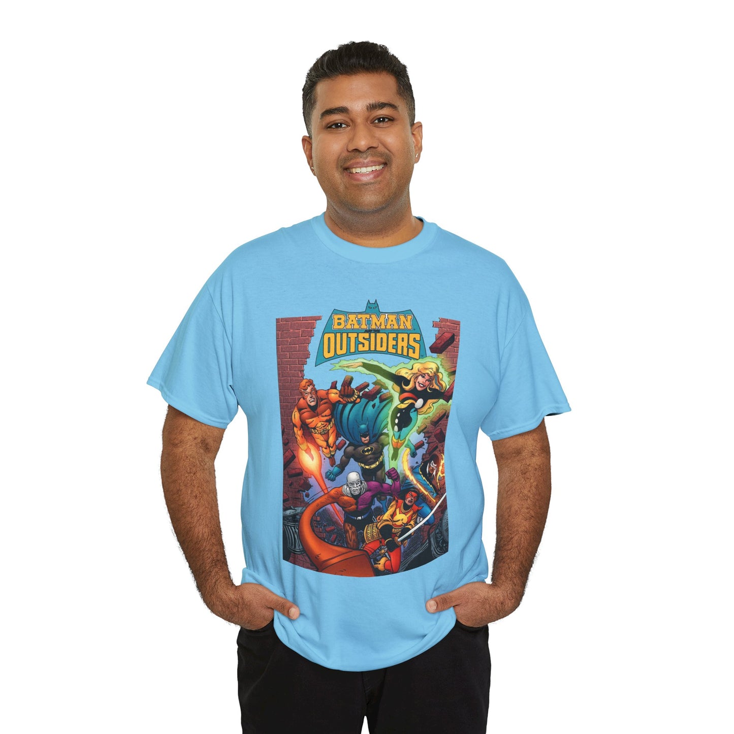 Batman & the Outsiders T-Shirt - Jim Aparo Art - Metamorpho, Katana, Halo, Black Lightning, Geo-Force - DC Comics